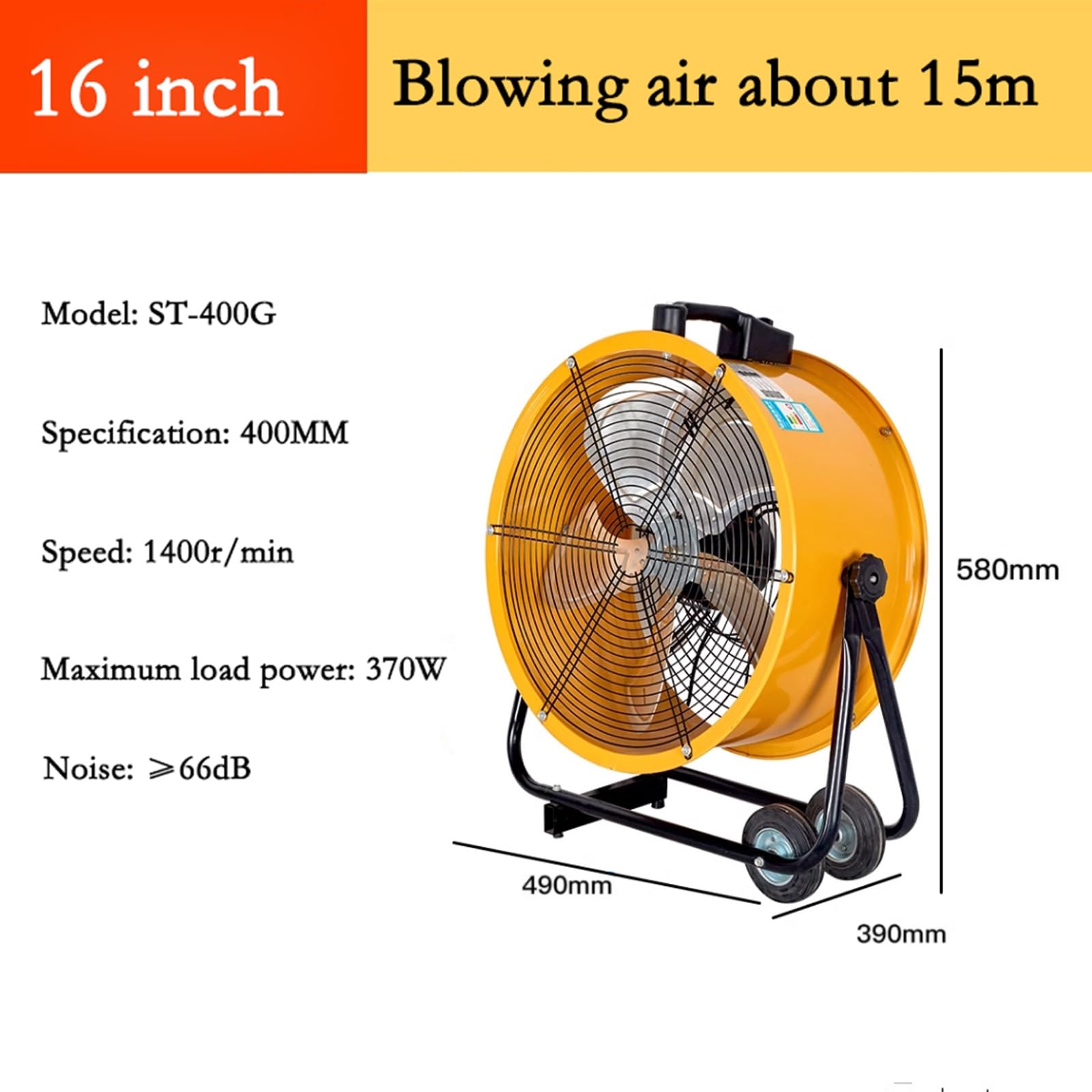 Ventilador industrial portátil, ventilador de suelo industrial con ruedas de 16/20 pulgadas