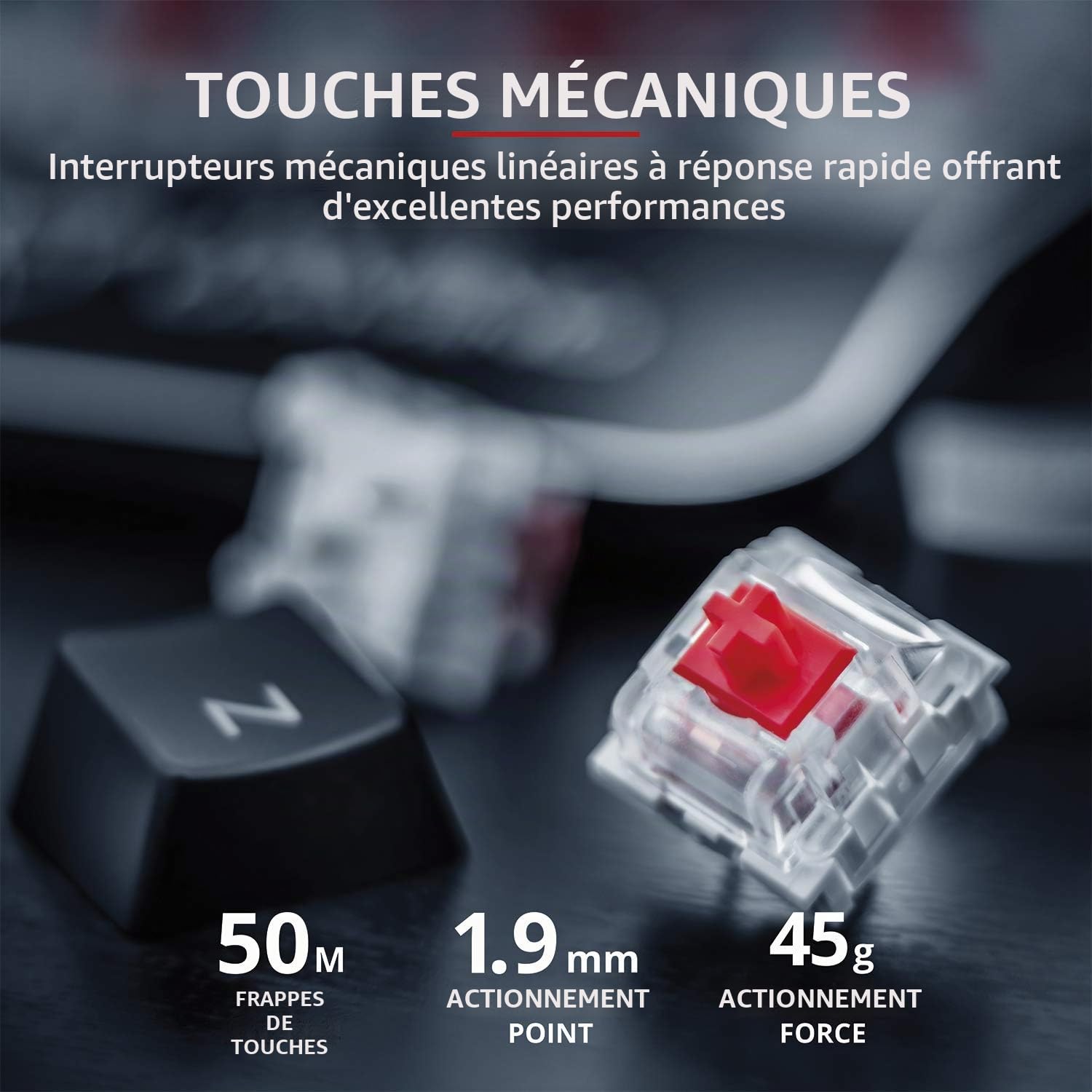 Trust Gaming GXT 865 Asta Clavier Mécanique Gamer RGB, Commutateurs de Touche Rouges (Red Switches), Linéaires & Silencieux, N-Key Rollover, Anti-Ghosting, Structure Supérieure en Métal - AZERTY