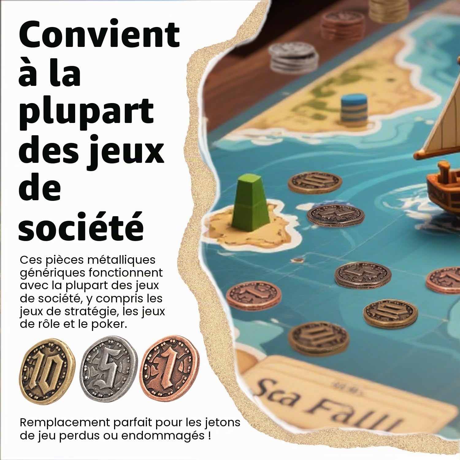 Lot de 50 pièces en métal pour société, jetons dorés et argentés pour poker, RPG, jeux stratégiques, pièces métal fantastiques, monnaie générique robuste