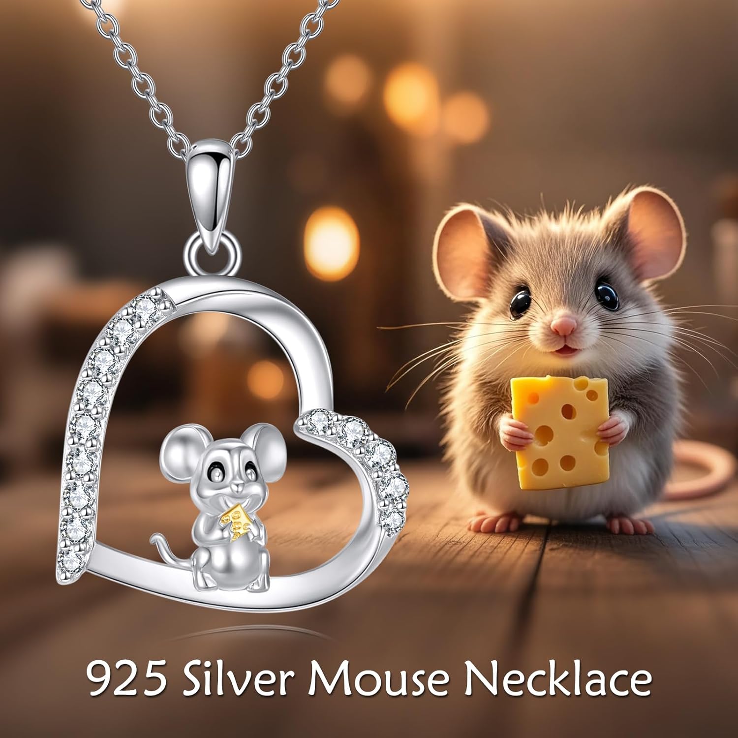 Rat Mouse Necklace 925 Sterling Silver Mouse Pendant Necklace Rat Jewelry Gifts for Women - Image 5