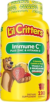 L'il Critters Kids Immune C Gummy Supplement with Vitamin C, Zinc and Vitamin D3 for Immune Support, 190 ct (95-190 day supply), 4 delicious flavors from America’s Number One Gummy Vitamin Brand