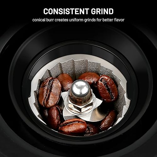 Miniatura 2 de Molinillo de café cónico con 35 ajustes de molienda precisos ajustables para almacenamiento de granos de café de 2 a 12 tazas de 8.8 onzas