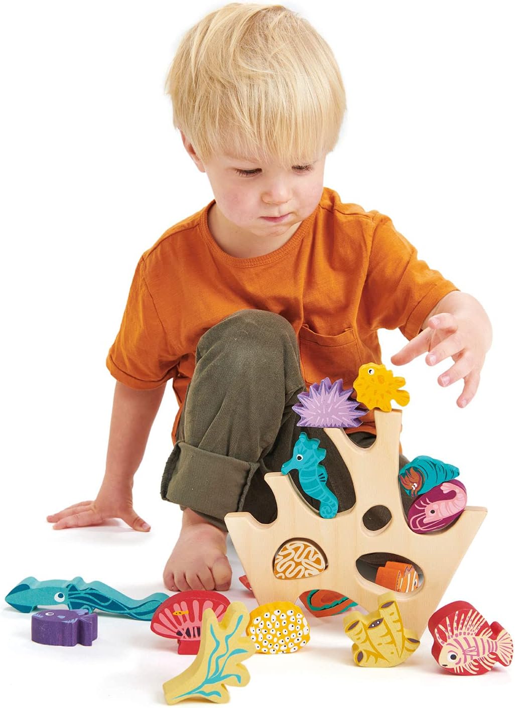 Tender Leaf Toys - Stacking Coral Reef - Colorful Wooden Stacking Coral Reef Toy Set Improving Balancing Activities Toy for Kids 18 Months+