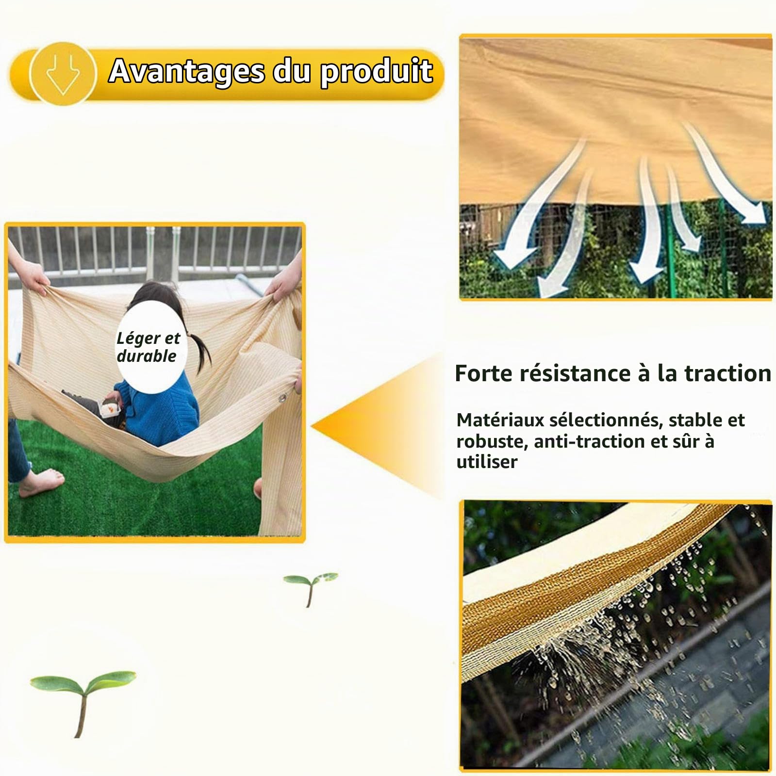 Filet d Ombrage dans Jardin Toile Ombrage 6x4 Voile d'ombrage Rectangulaire 2x3 Bâche D'ombrage Respirante avec Œillet, Respirant Terrasse Jardin Poulailler,beige-4x6m