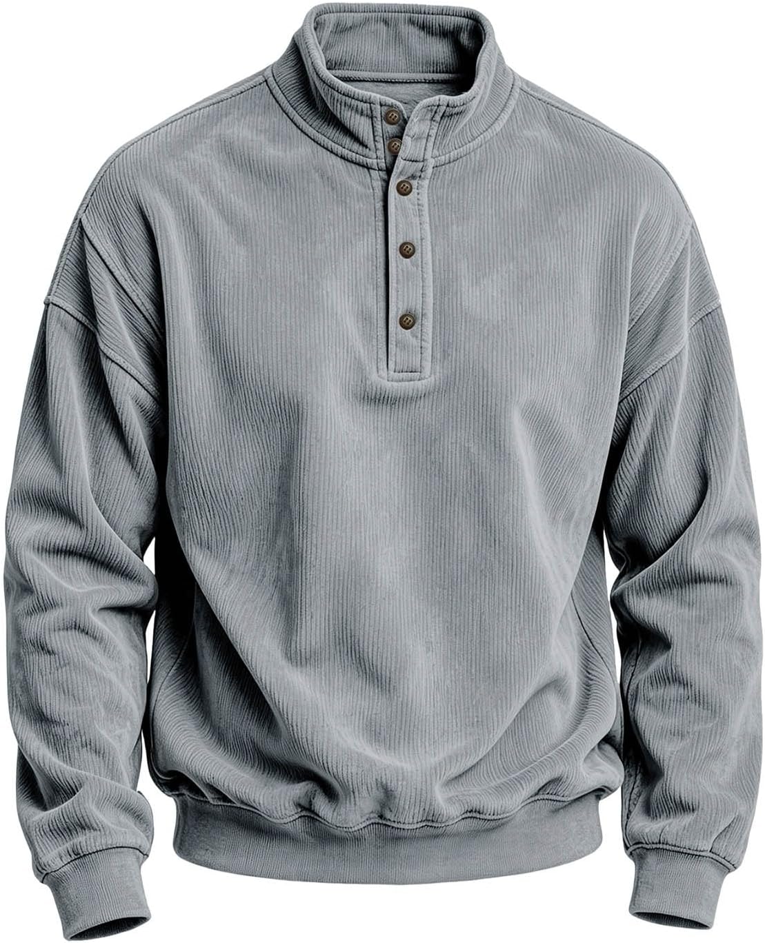 Men's Casual Corduroy Henley Pullover Stand Neck Long Sleeve Shirt