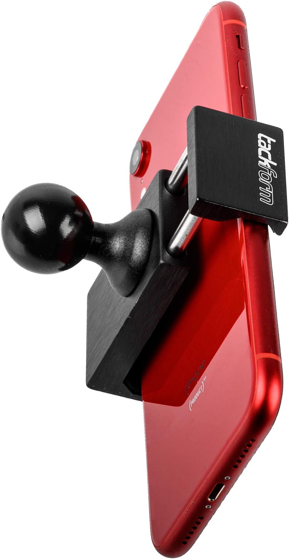 Tackform Motorcycle Phone Mount - 1" Ball Connection - Heavy Duty Spring Loaded Phone Holder. Compatible with RAM and ARKON 1 Inch Ball System. Optional Tether Included