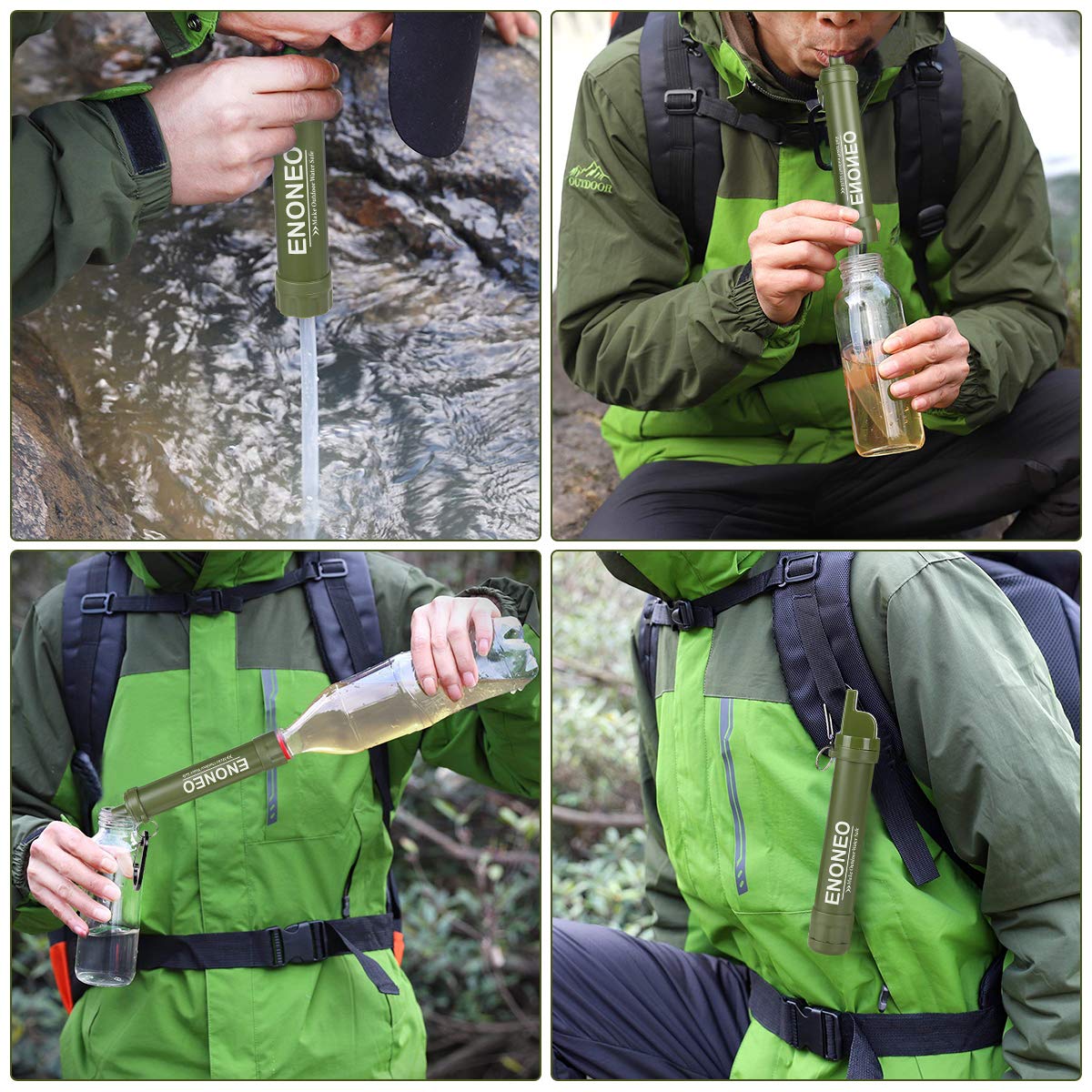 Filtro Acqua Portatile ENONEO 1500L - Paglia Purificatrice 0.01 Micron Con Fischietto E Bussola