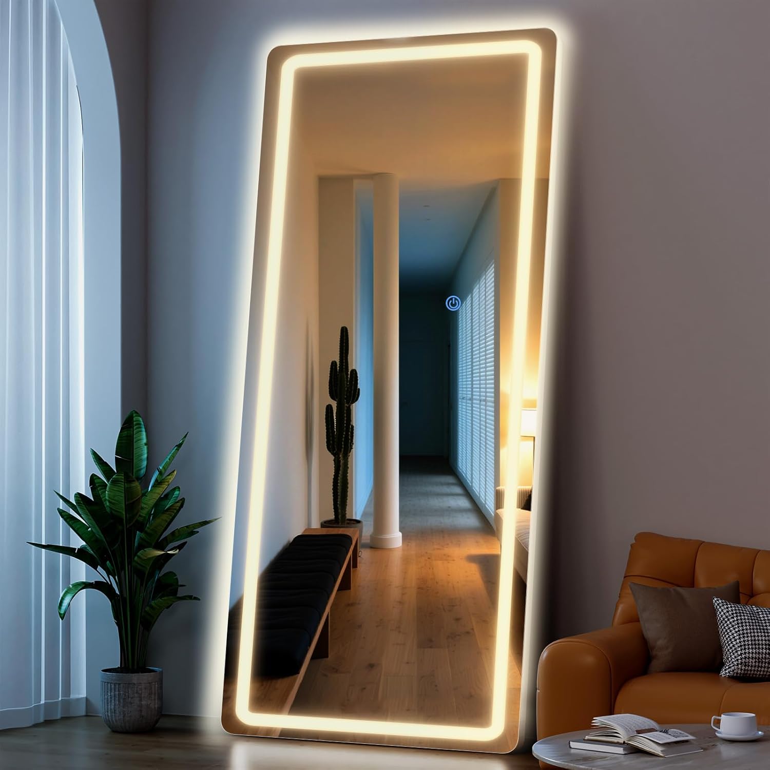 Standing Mirror Full Length with LED Lights, 76"x34" Lighted Mirror with Dimming & 3 Color Lighting, Tall Mirror Full Body for Bedroom, Dressing Room