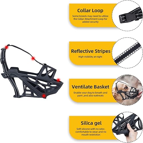 Miniatura 2 de Bozal de silicona suave para perros  Evita morder, masticar y ladrar  Permite beber y jadear  Uso con collar  Bozal seguro y cómodo (negro, mediano)