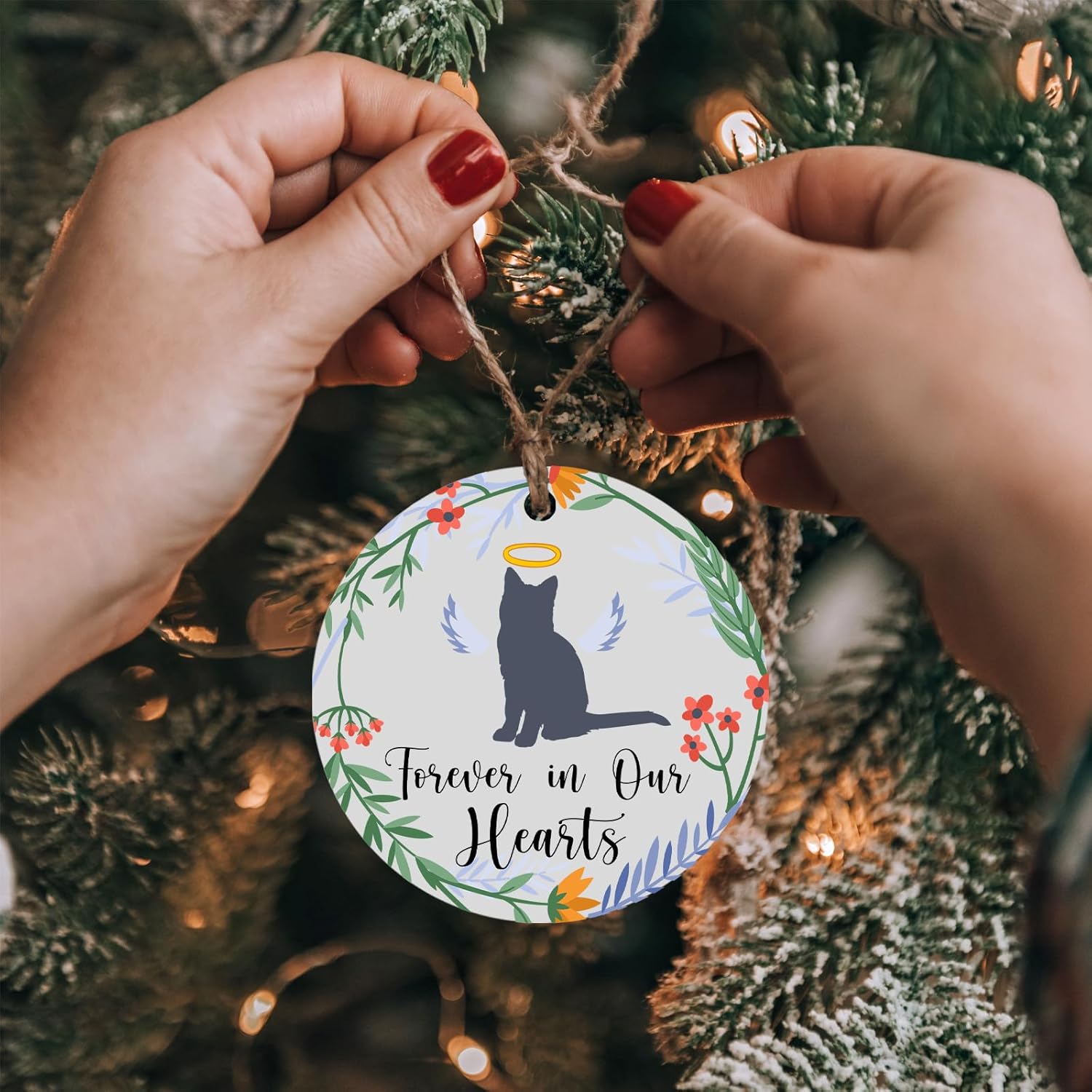 Cat Memorial Christmas Ornaments 2025 - Forever in Our Hearts, Pet Memorial Ornaments in Loving Memory Gift, Sympathy Remembrance Gifts for Loss of Cats Kittens, (2.9 Inch)