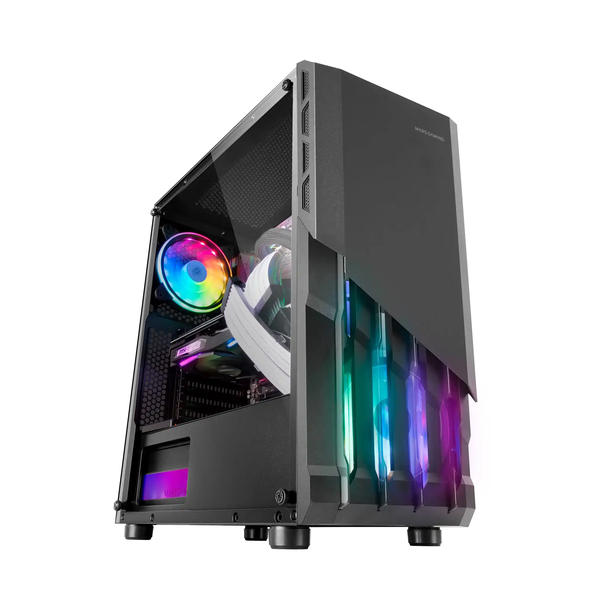 Mars Gaming MC-X2 Schwarz, PC Gaming ATX Gehäuse, FRGB Stahlfront, 2 Lüfter 12cm FRGB, Volles Seitenfenster