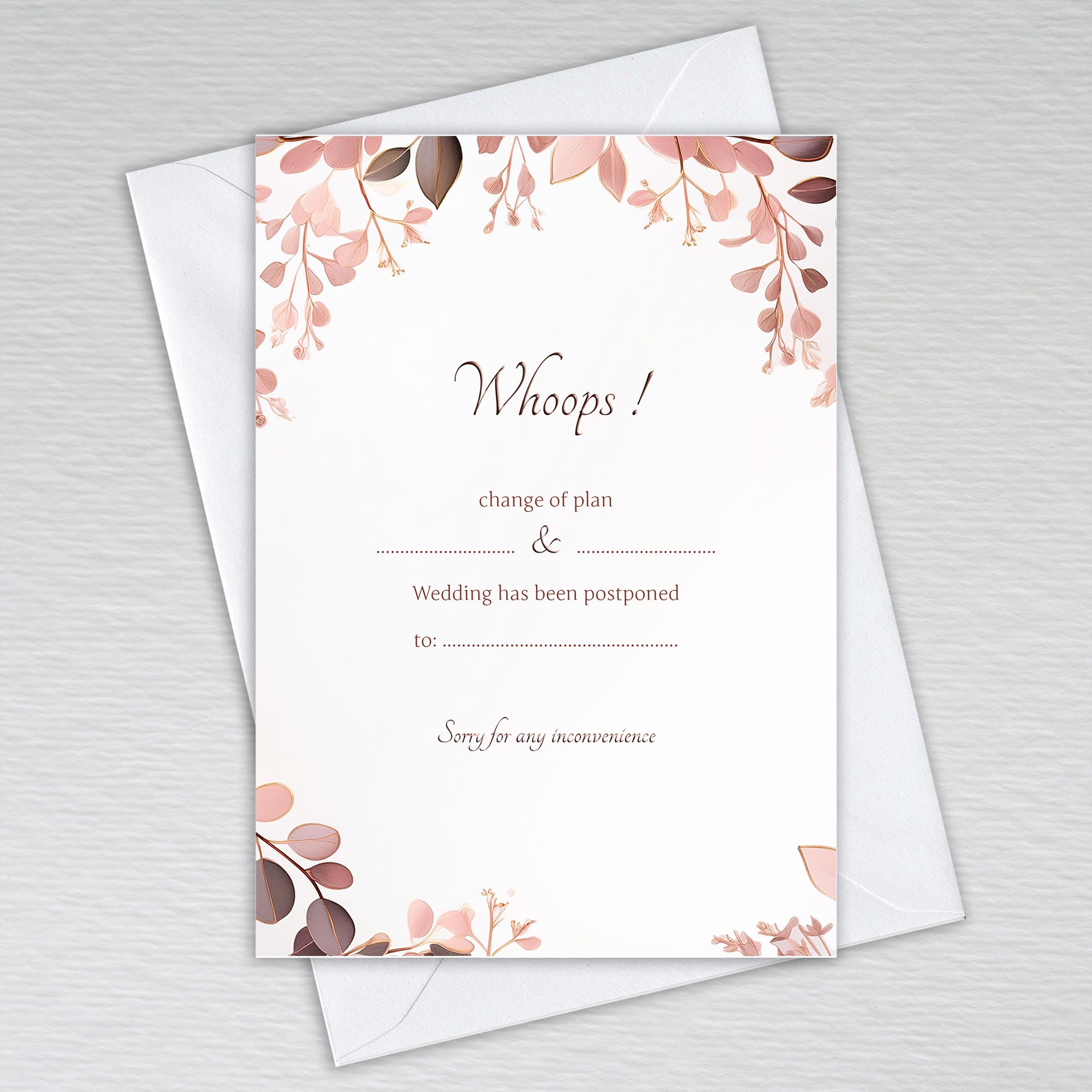 Rose Gold Eucalyptus Change the Date Cards with Envelopes/Change of Plan/Dusty Pink Leaves: Rose Gold Eucalyptus Wedding Postponal Cards (Pack of 50 with Envelopes)