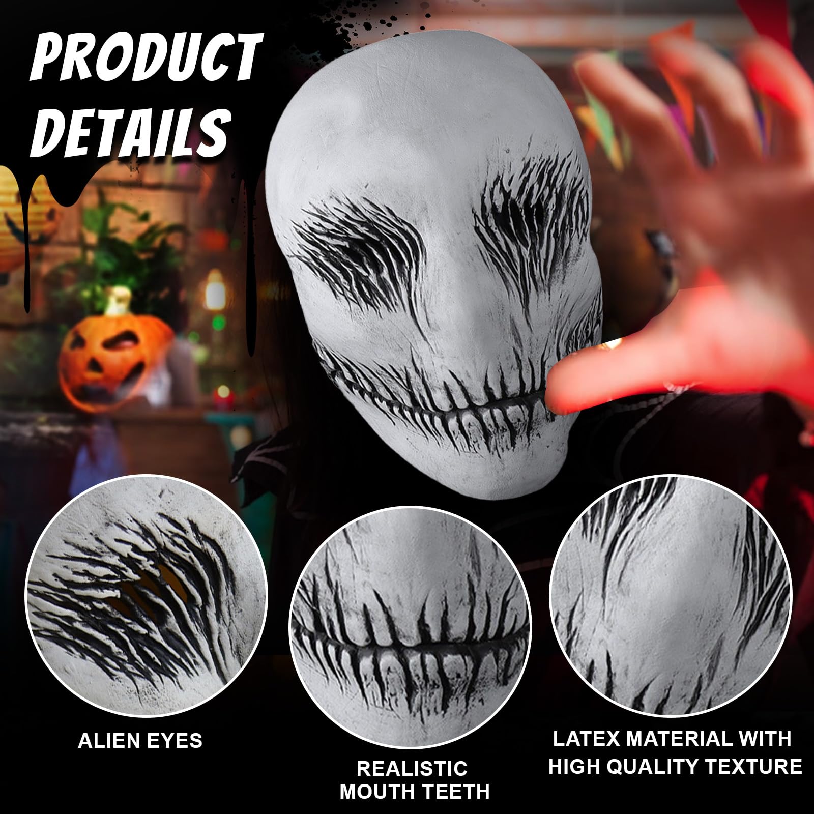 AENEY Scary Slenderman Smile Mask, 3PCS Creepy Ghostface Demon Hooded Cloak Gloves, Horror Halloween Cosplay Props (3PCS-Mask - Image 3