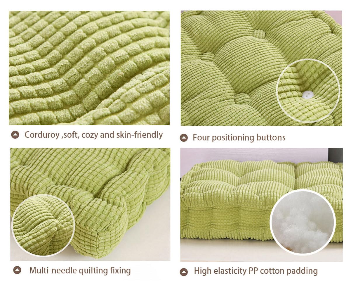 Cojín Cuadrado y Redondo para Suelo, Sofá y Meditación - Decorativo Tatami de Pana para Interior y Exterior (50 cm/19.7 Pulgadas, Verde Ronda)