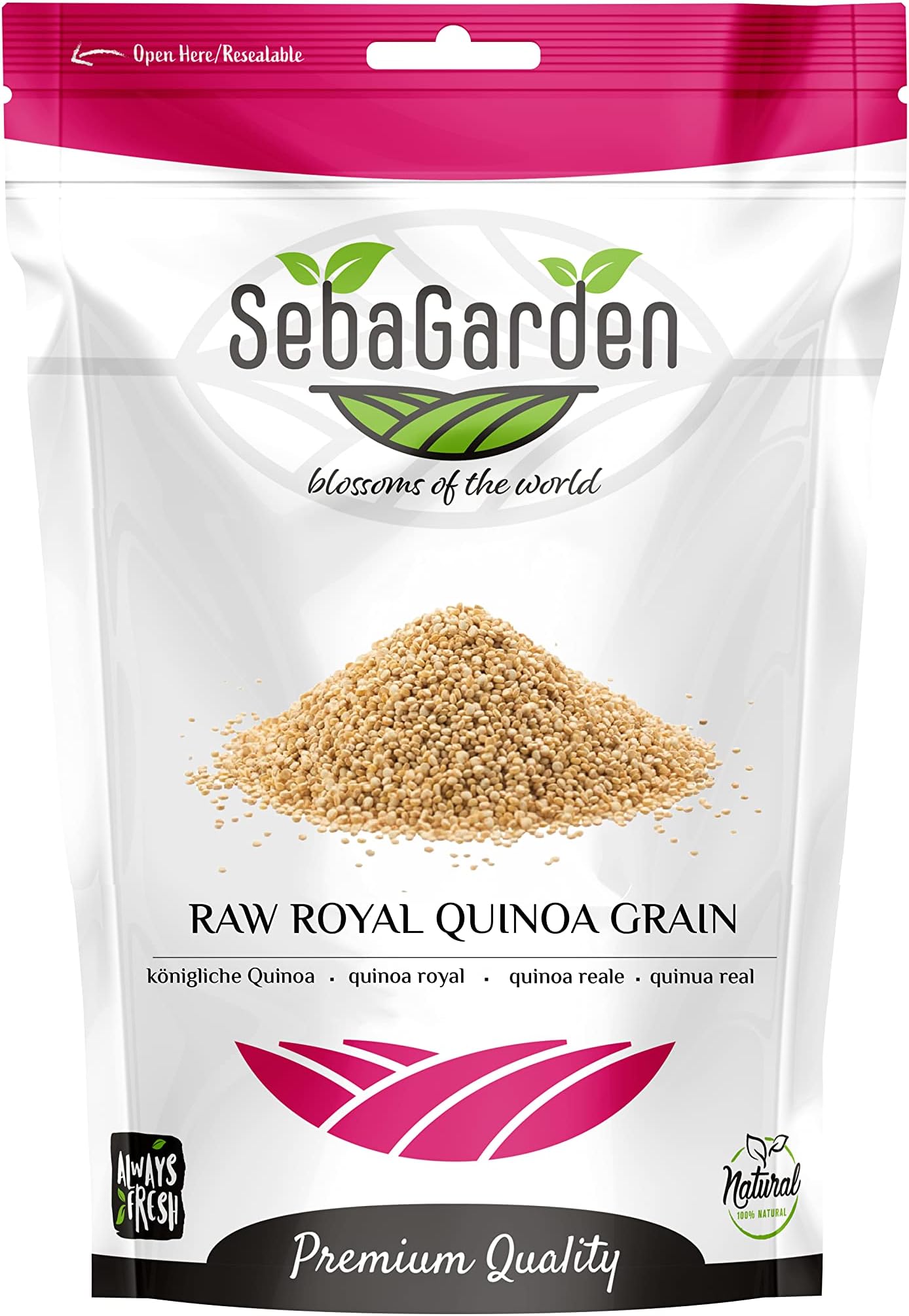 Organic Royal Quinoa, 100% Royal Bolivian Whole Grain Gluten Free, Keto Friendly, Source of Protein, High Fiber Content, Source of Iron, Non GMO (1 Kg)