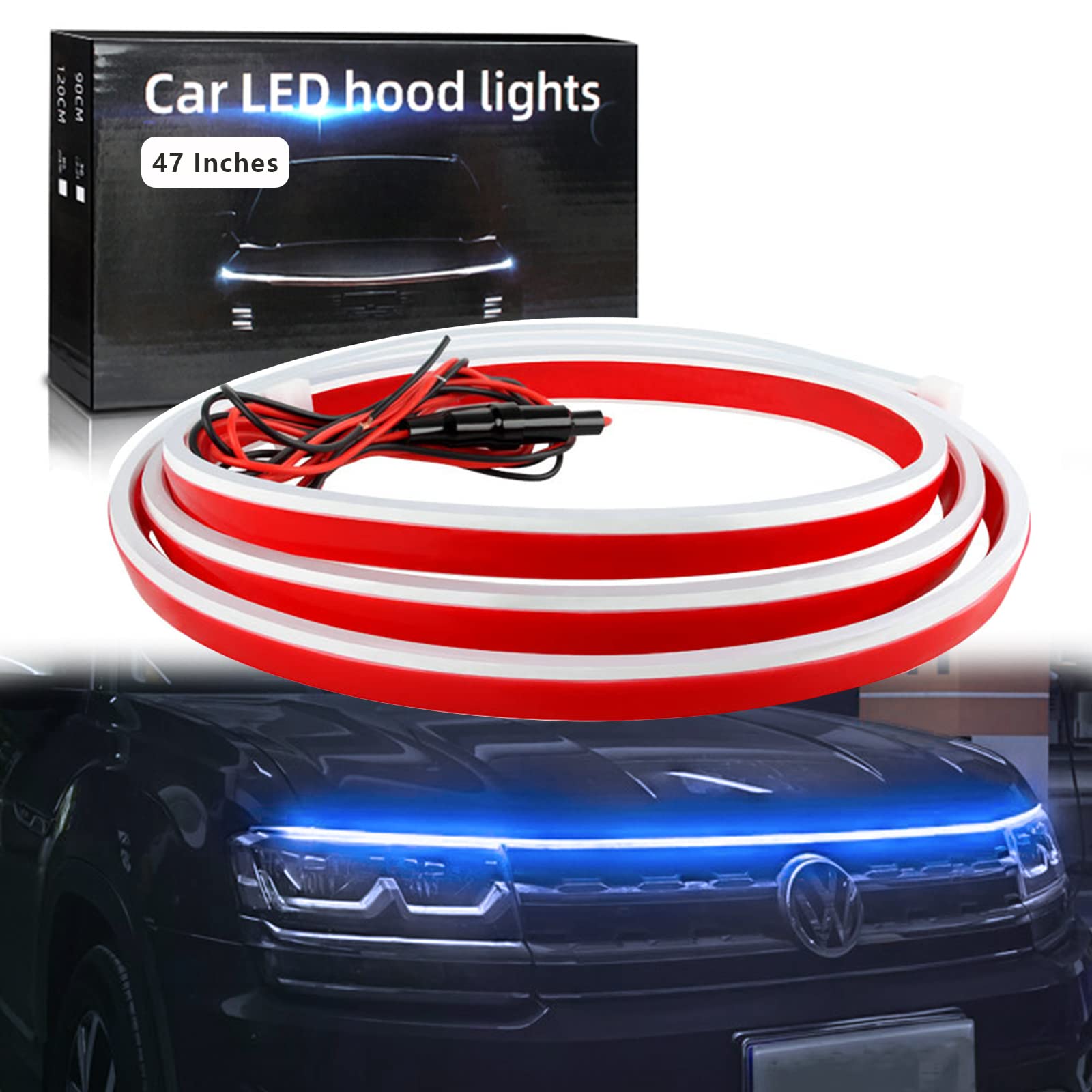 Car Hood Light Strip 180CM White Exterior Car LED Strip Lights for Hood Flexible Waterproof Dynamic Scan DC12V Daytime Running Lights for Cars, SUVs, Trucks — view 33