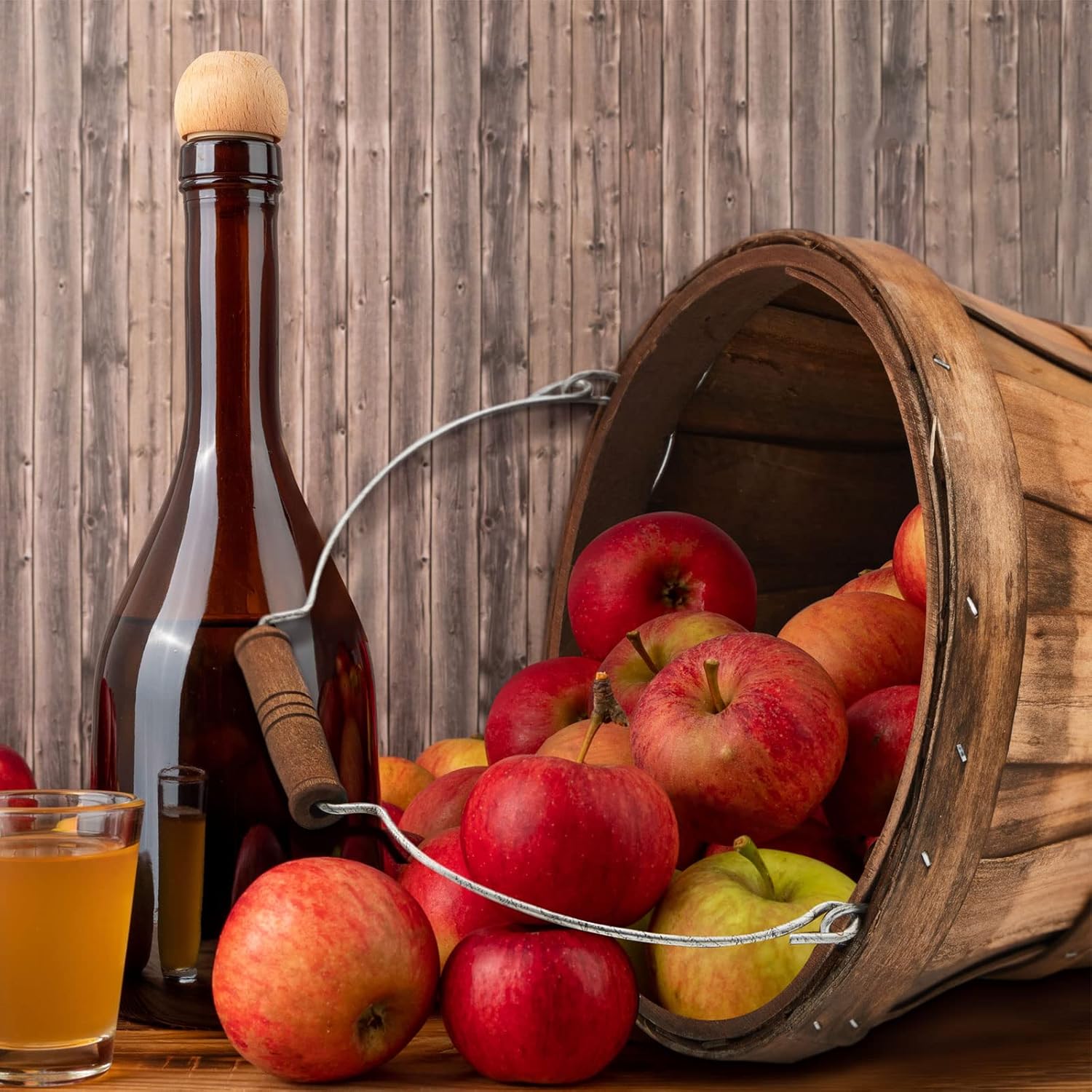 Tatuo 4 Pcs Round Wooden Apple Baskets Wood Fruit Buckets with Handle Fall Harvest Basket Portable Bushel for Market Vegetables Garden Home Party Supplies Easter Gifts (Dark Brown)