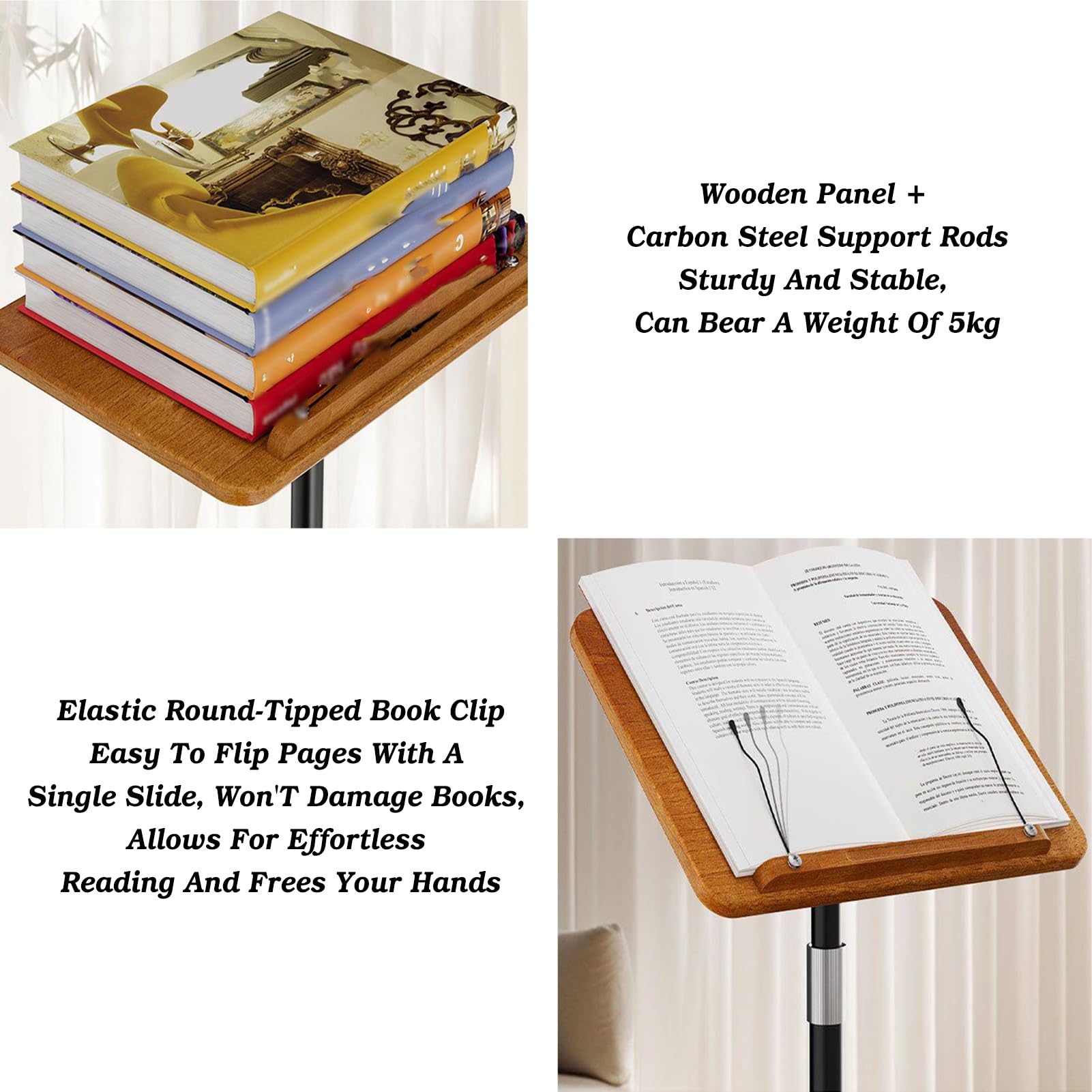 Genérico Soporte de pie Ajustable para Libros con Soporte para Tablet y Pinzas para Sujetar páginas, Ideal para Libros de Cocina, partituras, Recetas y Lectura con Manos Libres hoga
