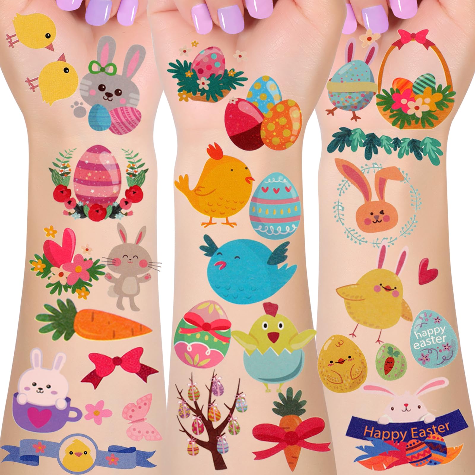 Zienlay Easter Temporary Tattoos for Kids - 230+ Easter Bunny & Egg Tattoo Stickers for Face, Waterproof Easter Party Favors, Egg Hunt, Basket Stuffers, Goodie Bags Fillers, Spring Festival Fun