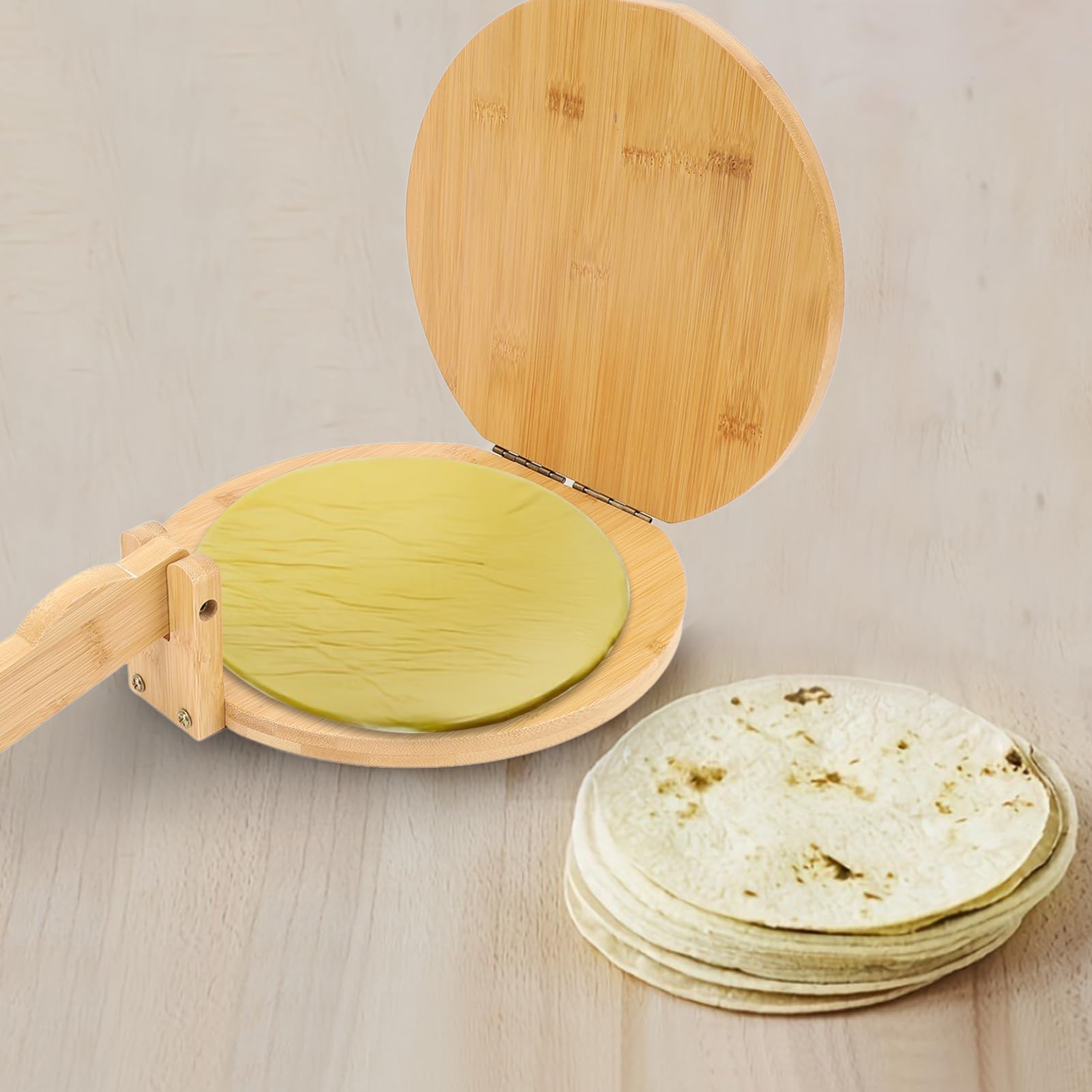 Depisuta Wooden Tortilla Press, Round Mexican Tortillera Presser with 50 Parchment Paper, Tortilla Maker for Homemade Mexican Taco, Pataconera, Dough Press, Roti Maker