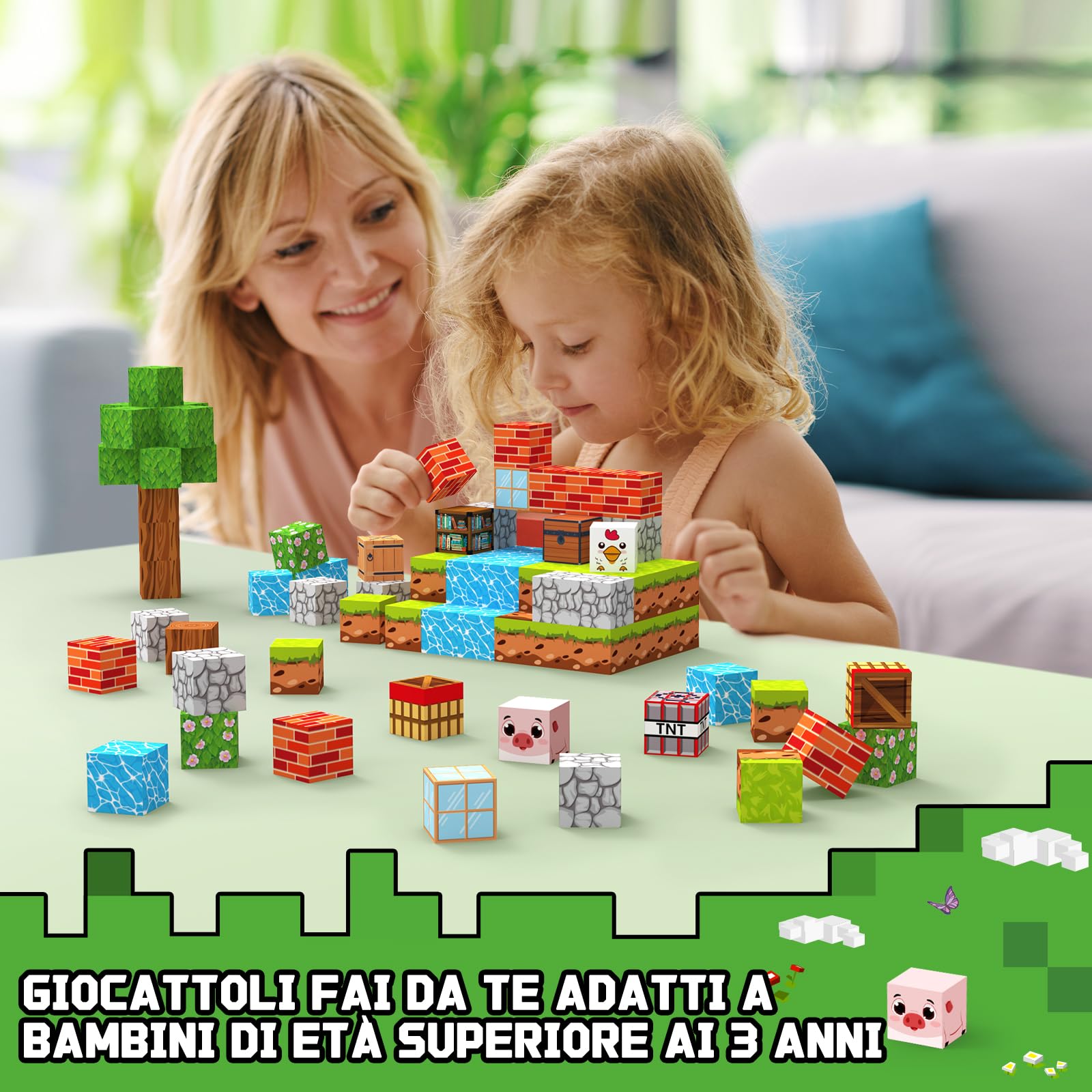 Charmofun Costruzioni Magnetiche per Bambini 150 Pezzi 2CM, Cubi Magnetici per Bambini con Fattoria e Mulino a Vento, Blocchi Magnetici Building Blocks Regali per Ragazzi e Ragazze dai 3 ai 9 Anni