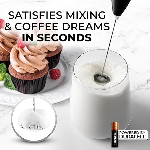 Vista 392 de Zulay Kitchen - Espumador de leche de mano con pilas AA Duracell: batidora de bebidas resistente para café, latte, capuchino y más, color aurora
