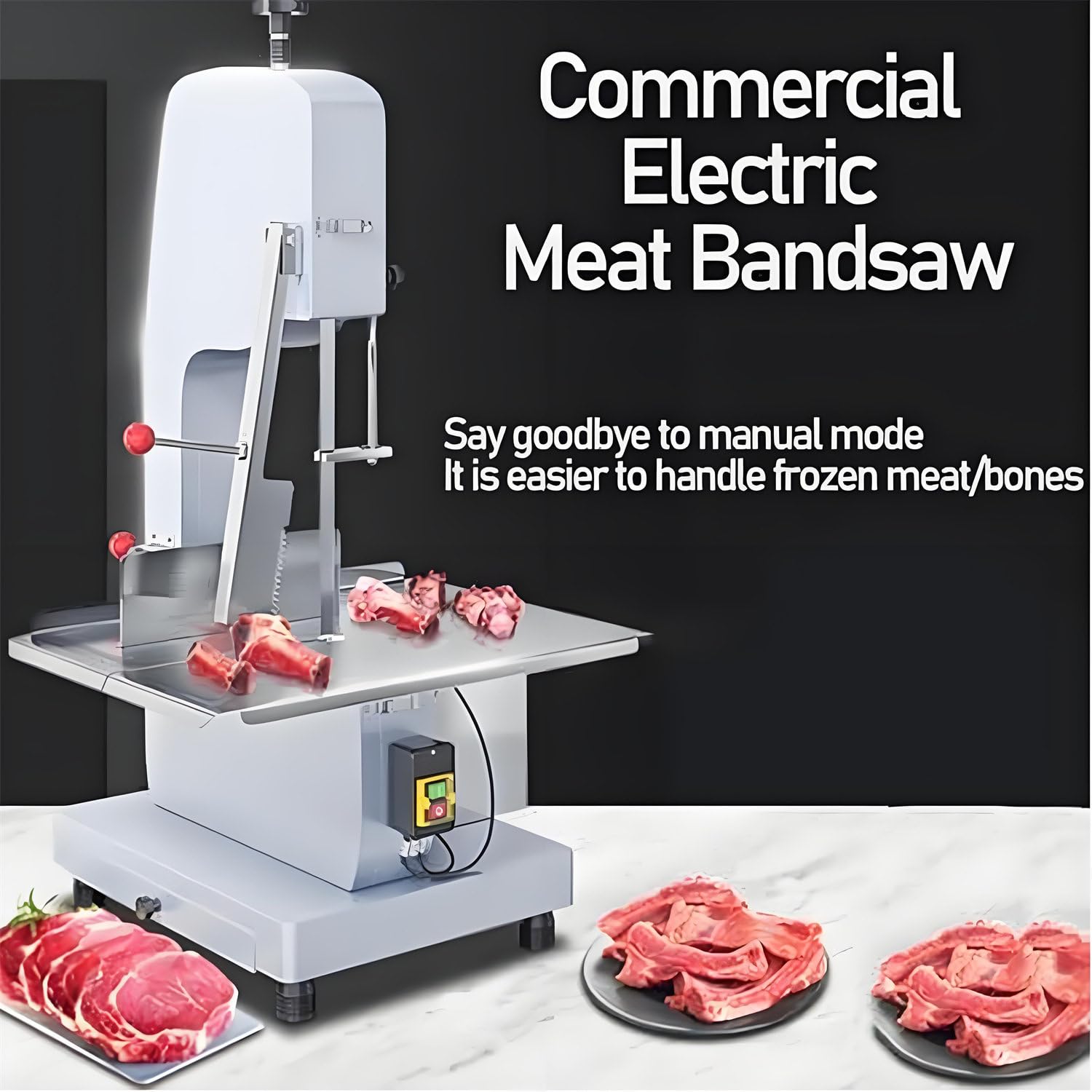 Sierra Cinta Eléctrica para Huesos, Sierra Cinta Comercial para Cortar Carne Congelada Y Fresca, Cortadora Eléctrica 750 W para Huesos Y Carne con Un Grosor Corte 0 A 13 Cm