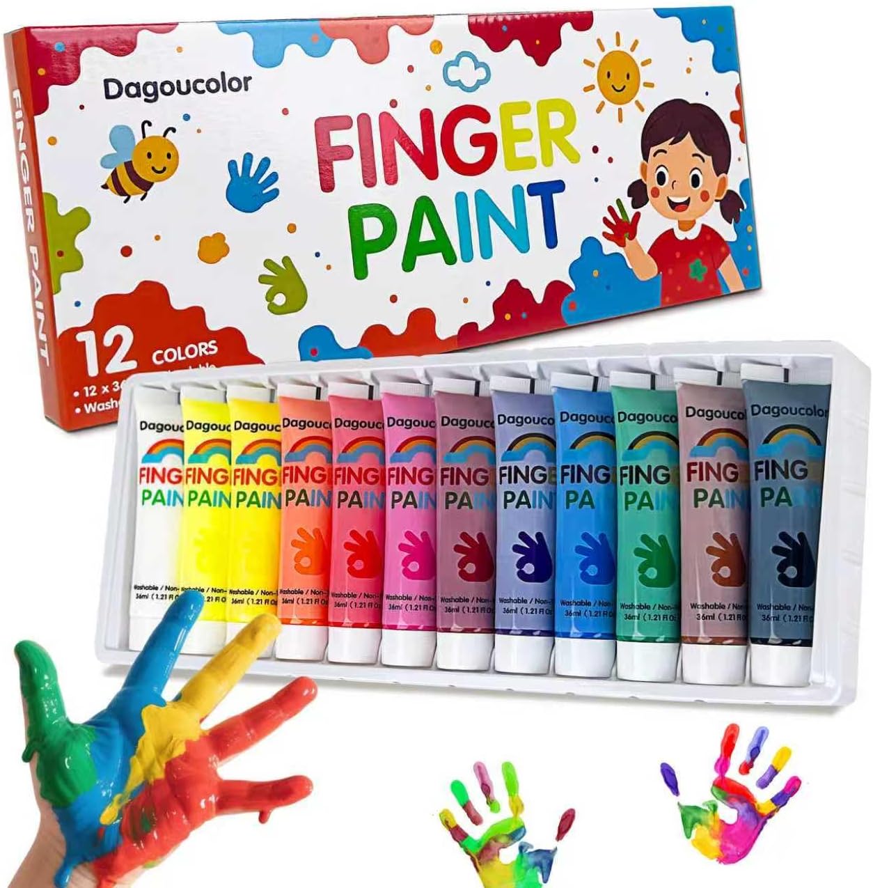 Finger Paint Set, 12 Colors*36ml, Art Painting Kits for Kids Beginner Artists