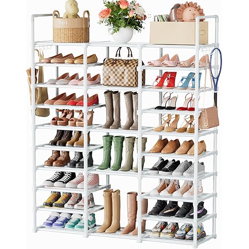 Mavivegue 10 Tiers Shoe Rack, Large Storage Space, 55-60 Pairs, White, Polypropylene