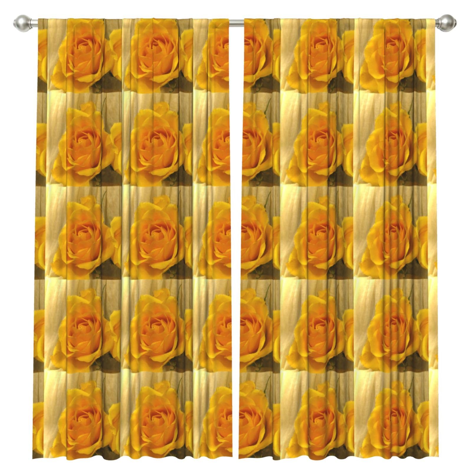 InOmak Yellow Rose Petals, 2 Panels Window Curtains 52 x 84 Inch Blackout Curtains for Living Room Bedroom