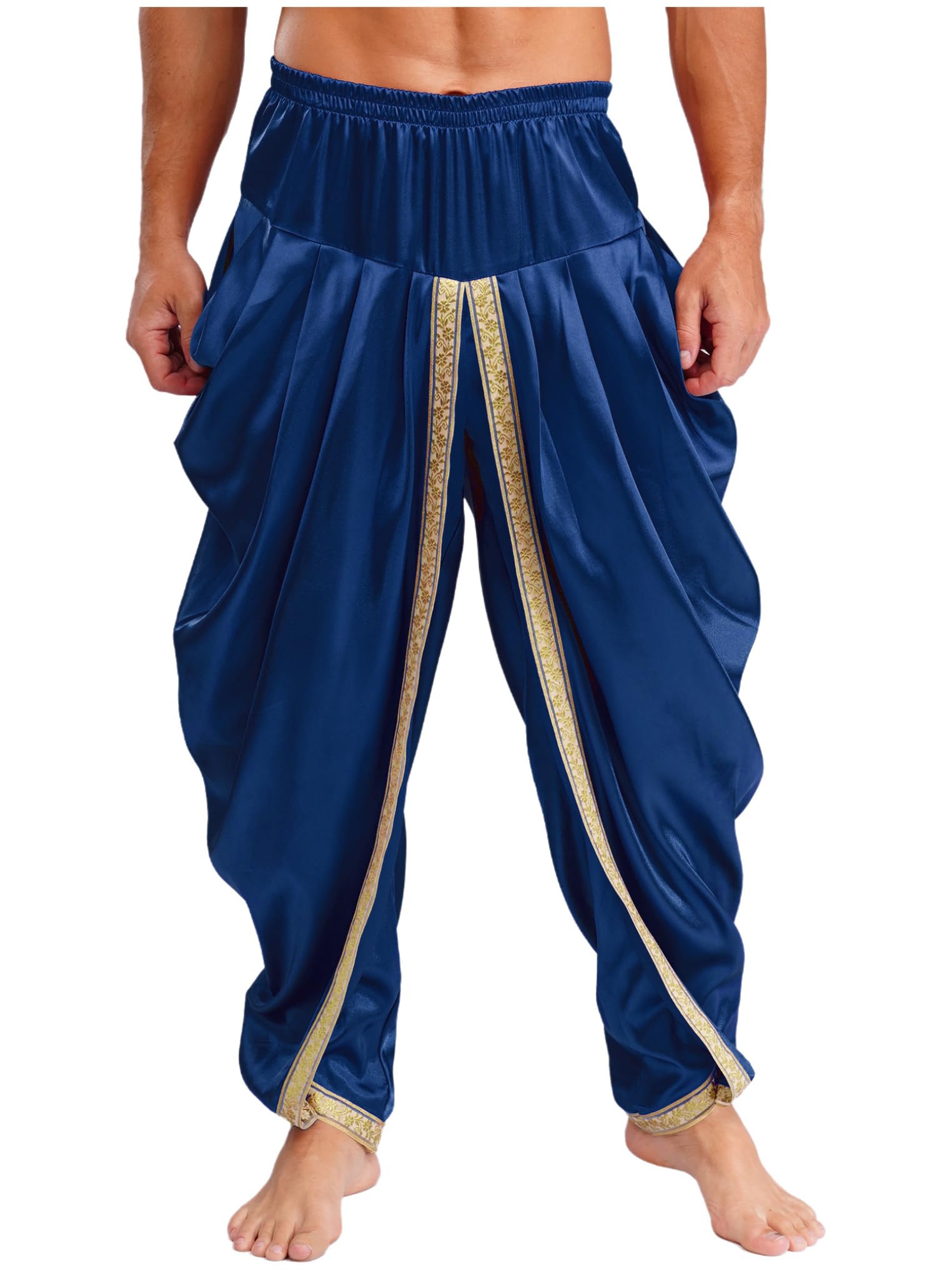 Costume da Uomo Arabo Oriente Sultano Sceicco Olio Principe Pantaoni Lunghi in Raso Pantaloni alla Zuava Indiano Harem Pants