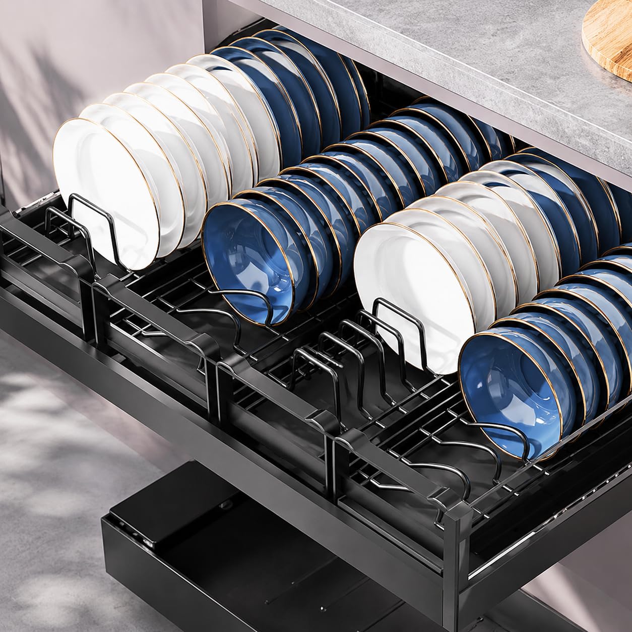 Küchen Geschirrabtropfgestell Edelstahl Geschirrständer Korb Organizer Langlebige Verarbeitung für Geschirrtrocknung Küche, Dark [Schalenständer] 47cm·Gro