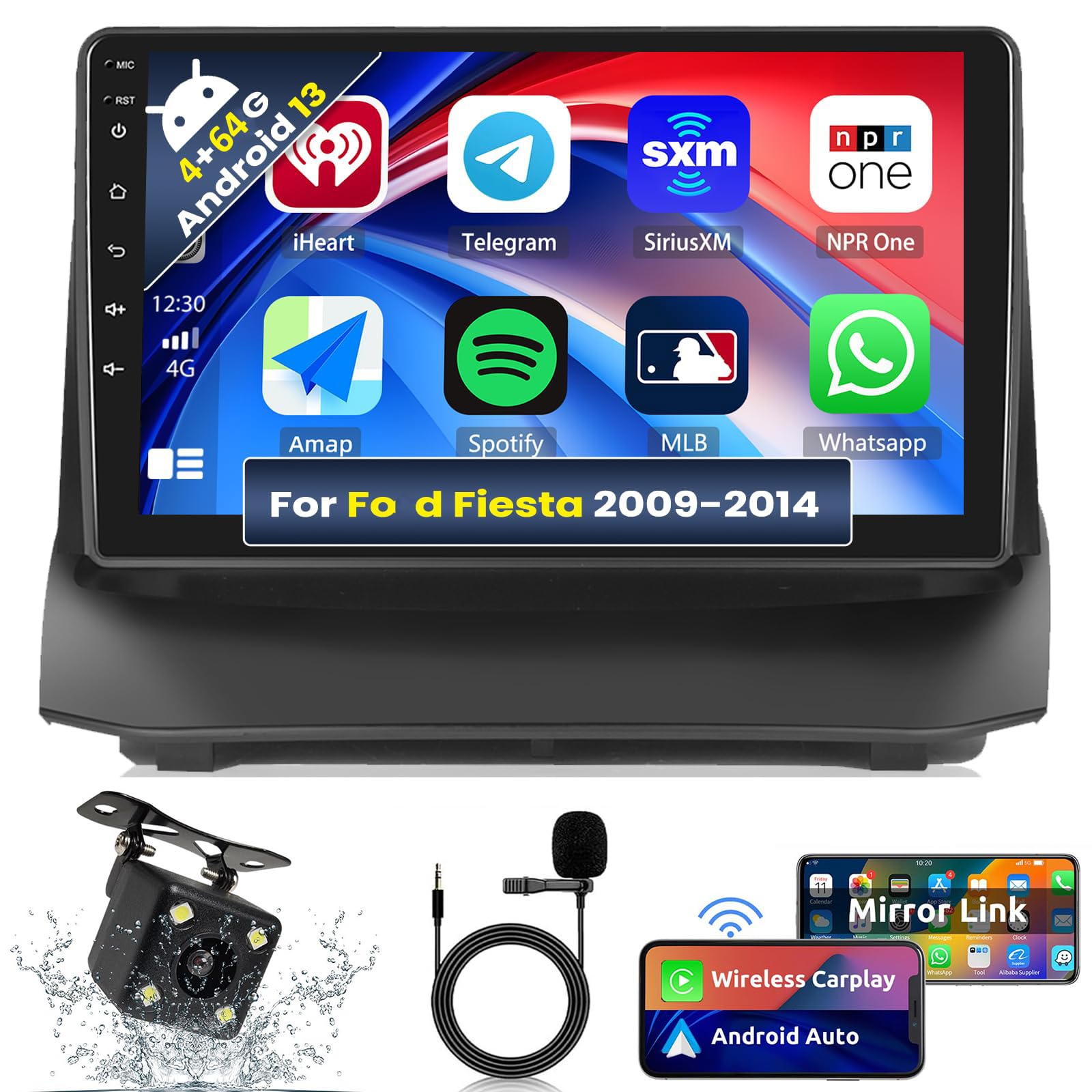 Radio de coche Android 13 para Ford Fiesta 2009-2014 con pantalla de 9 pulgadas y GPS 8