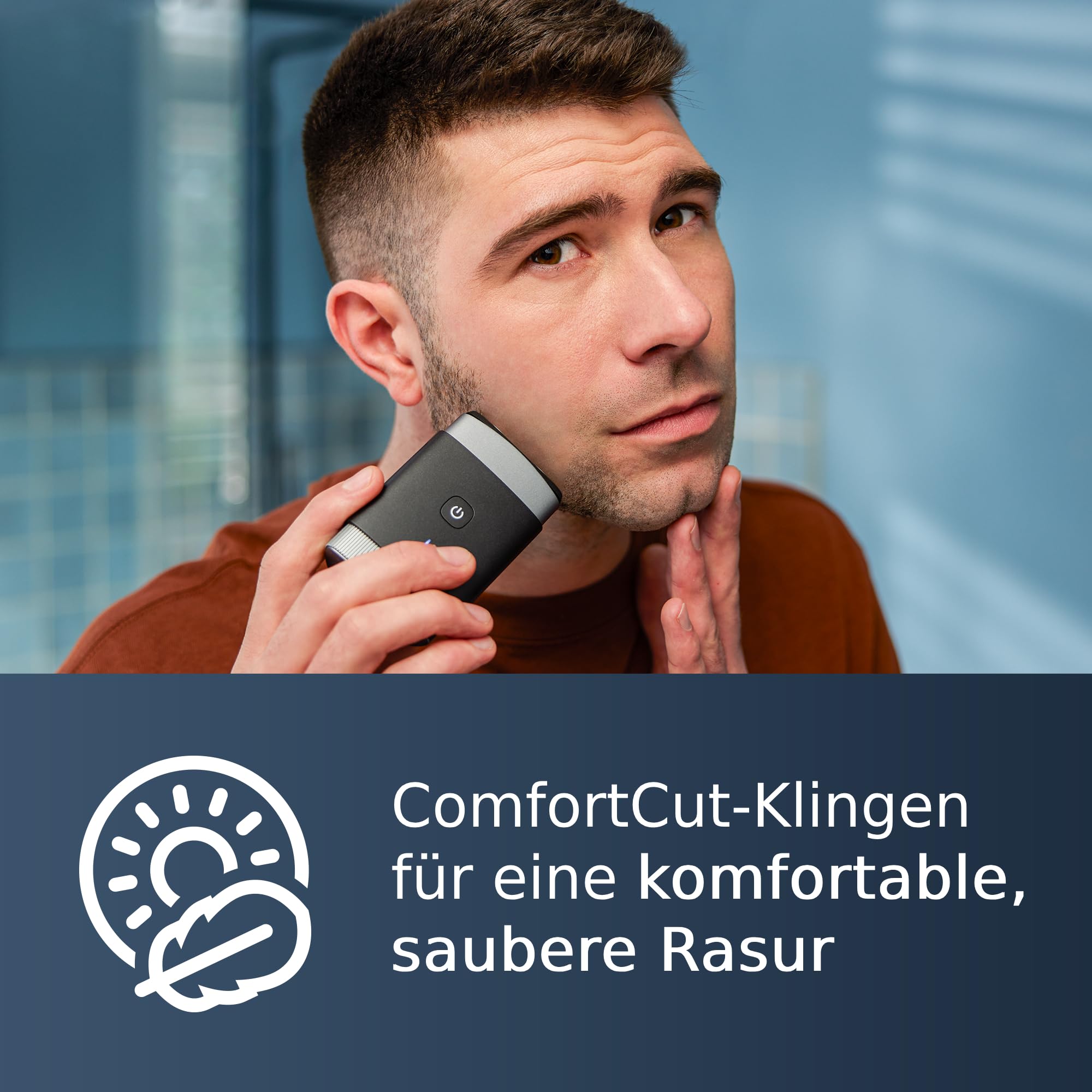 PHILIPS Mini Rasierer für Herren, elektrischer Nass- und Trockenrasierer für unterwegs, ComfortCut-Klingensystem, 3D-Schwimmköpfe, kompaktes Design, leistungsstarker Akku, Modell PQ888/06