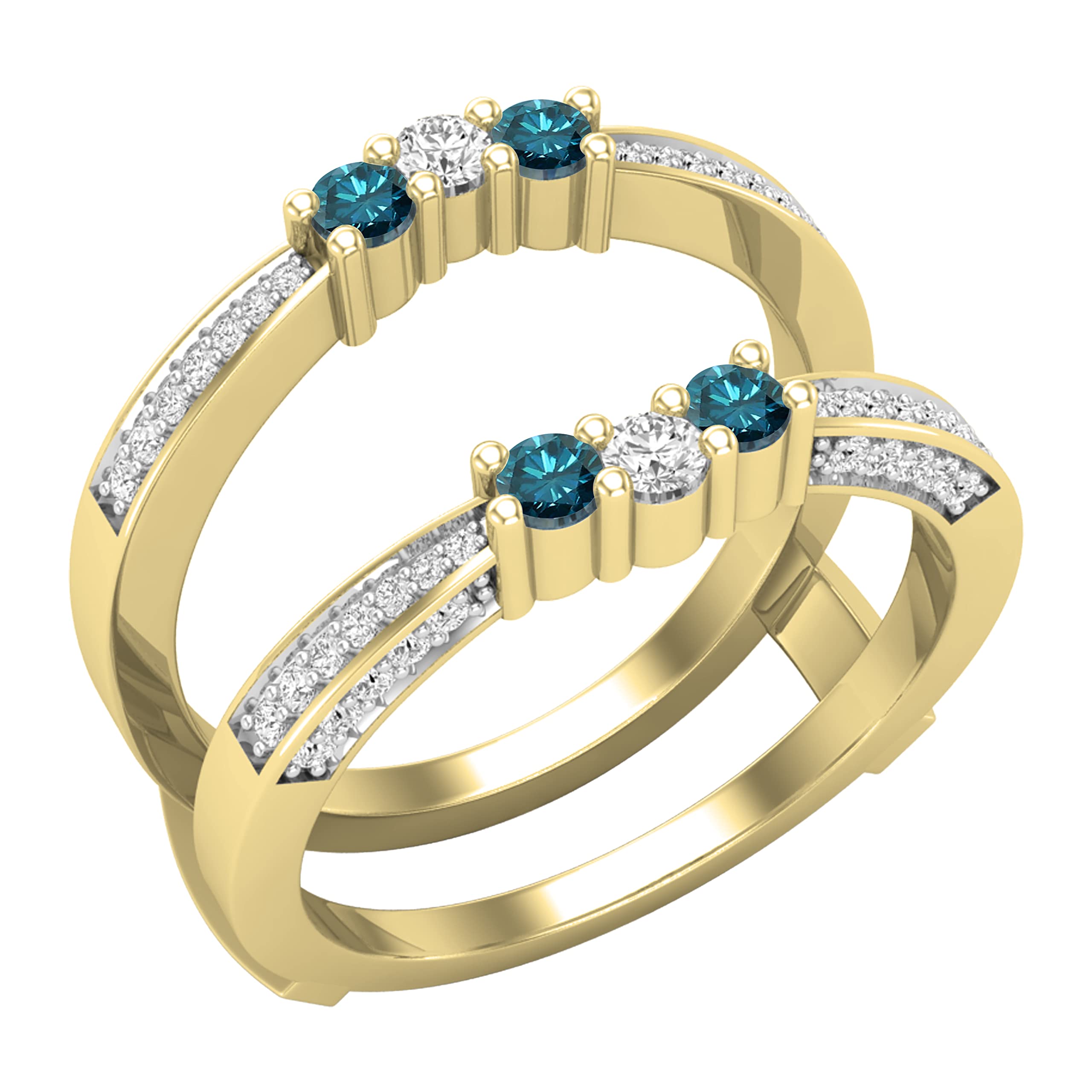 Anillo de aniversario de doble vuelta para mujer de la colección Dazzlingrock con gemas redondas y diamantes blancos en oro amarillo de 18 quilates.
