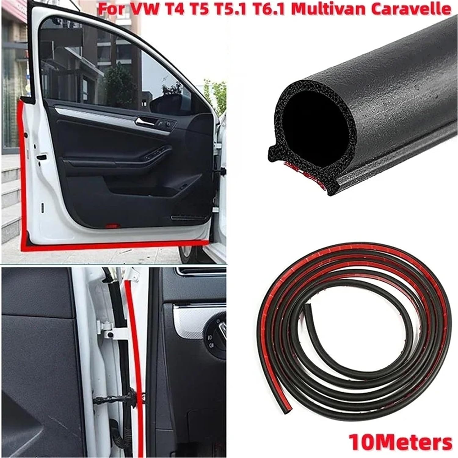 10m D-Shaped Car Side Door Seals Strip Rubber Soundproof Seal Trim for T4 T5 T5.1 T6.1