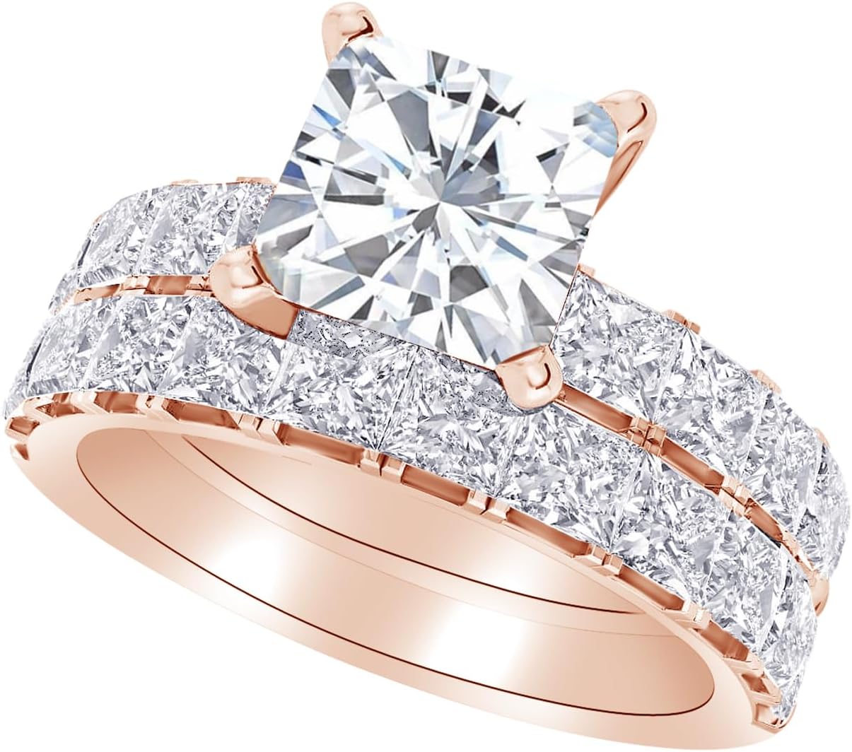 1-8 Carat (ctw) White Gold Princess Cut LAB GROWN Diamond Princess Allure Diamond Wedding Bridal Set (Color H-I Clarity VS1-VS2)