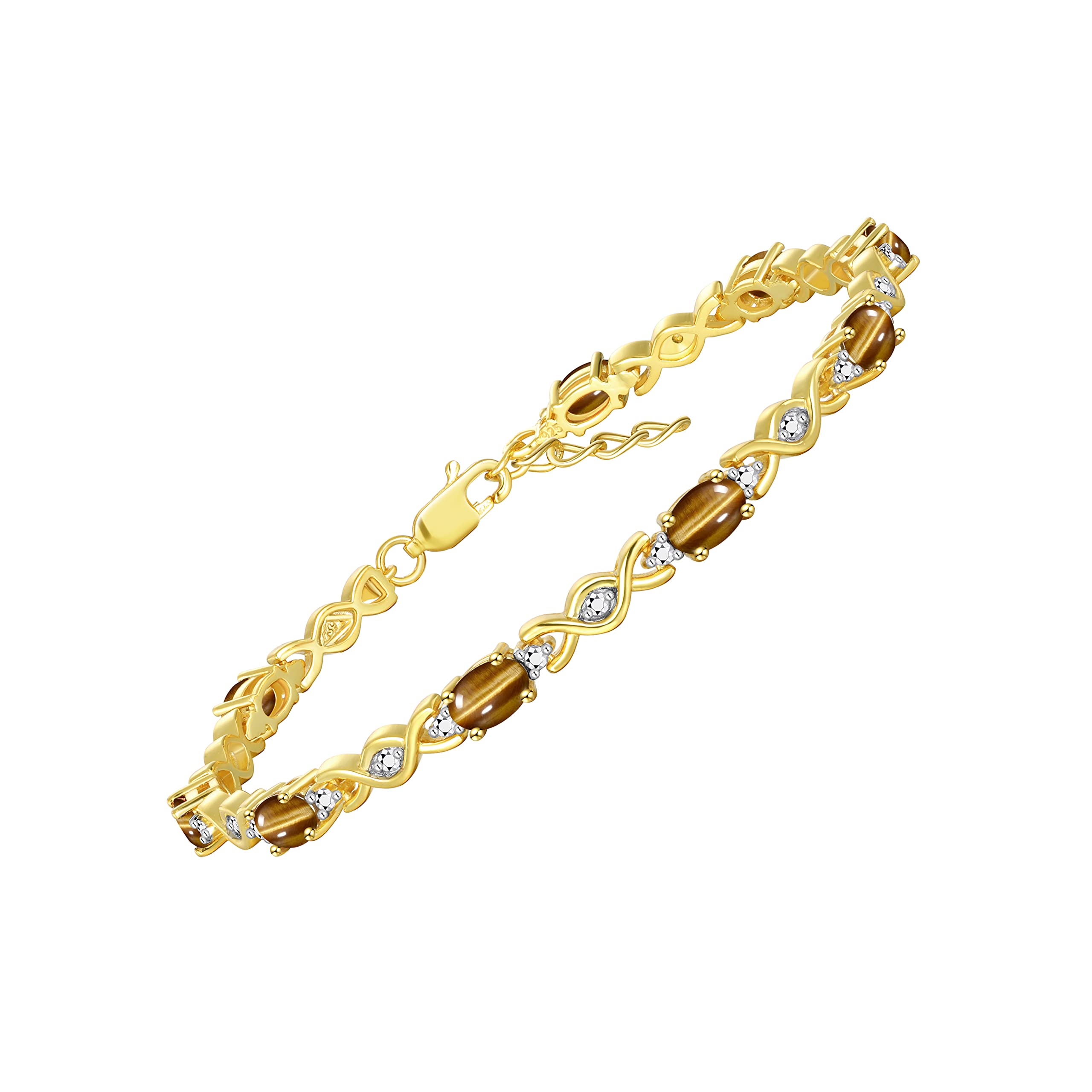 Rylos Bracelets for Women Yellow Gold Plated Silver XOXO Hugs &amp; Kisses Tennis Bracelet Gemstone &amp; Diamonds Adjustable to Fit 7"-8" Wrist, 10 Gorgeous 6X4MM Jewelry for Women Friendship Bracelets