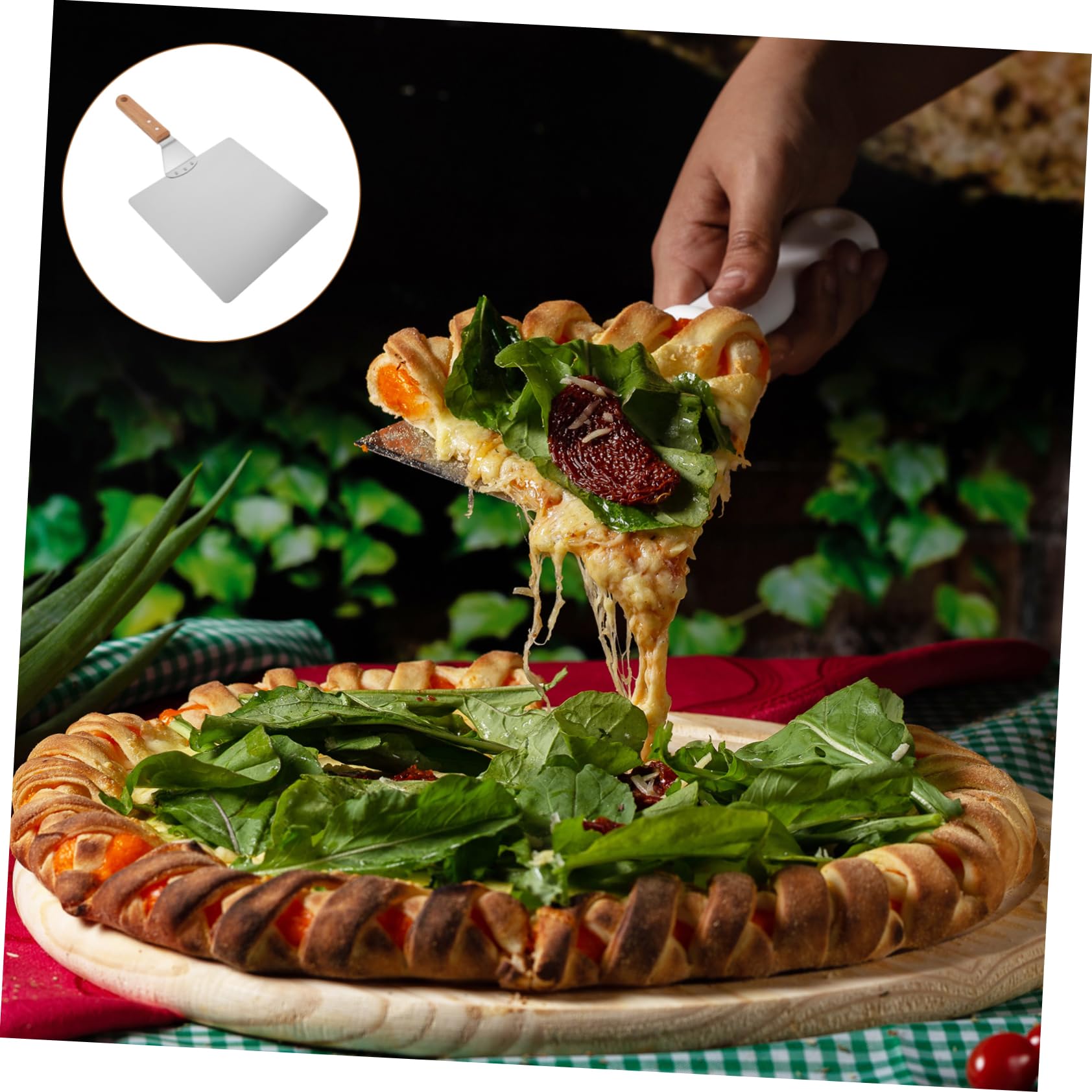 TOPBATHY Pala Per Pizza in Acciaio Inossidabile - Pala Da Forno Con Manico in Legno Facile Da Pulire Leggera E Perfetta Per L'uso in Cucina E Ristorante