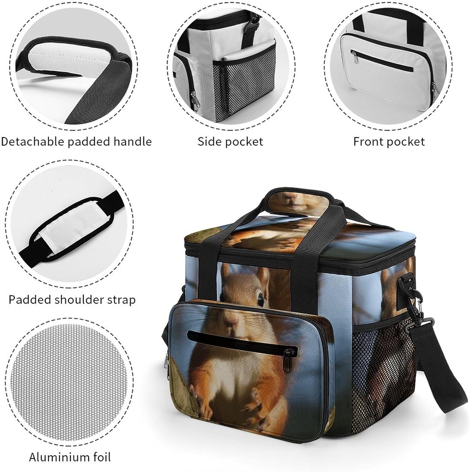 Large-Capacity Oxford Cloth Squirrel Funny Animal Printed Camping Ice Bag, Outdoor Portable Insulation and Cold Storage Bag, Enjoy A Cool Camping Time