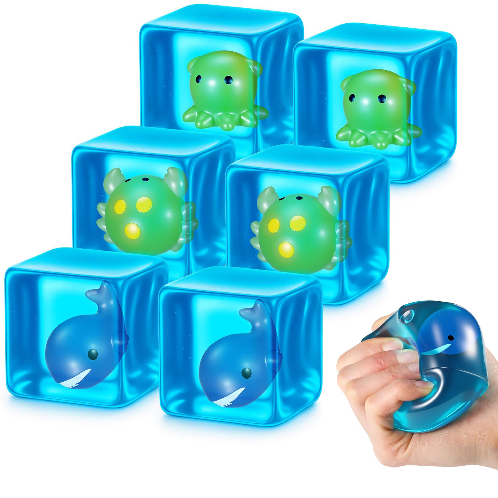 6 Pcs 2.2 Inch Stress Cube Fidget Balls Adults Sensory Cube Stress Balls for Adults Squeeze Fidget Gift for Office Gift Party(Octopus,Whale,Crab)
