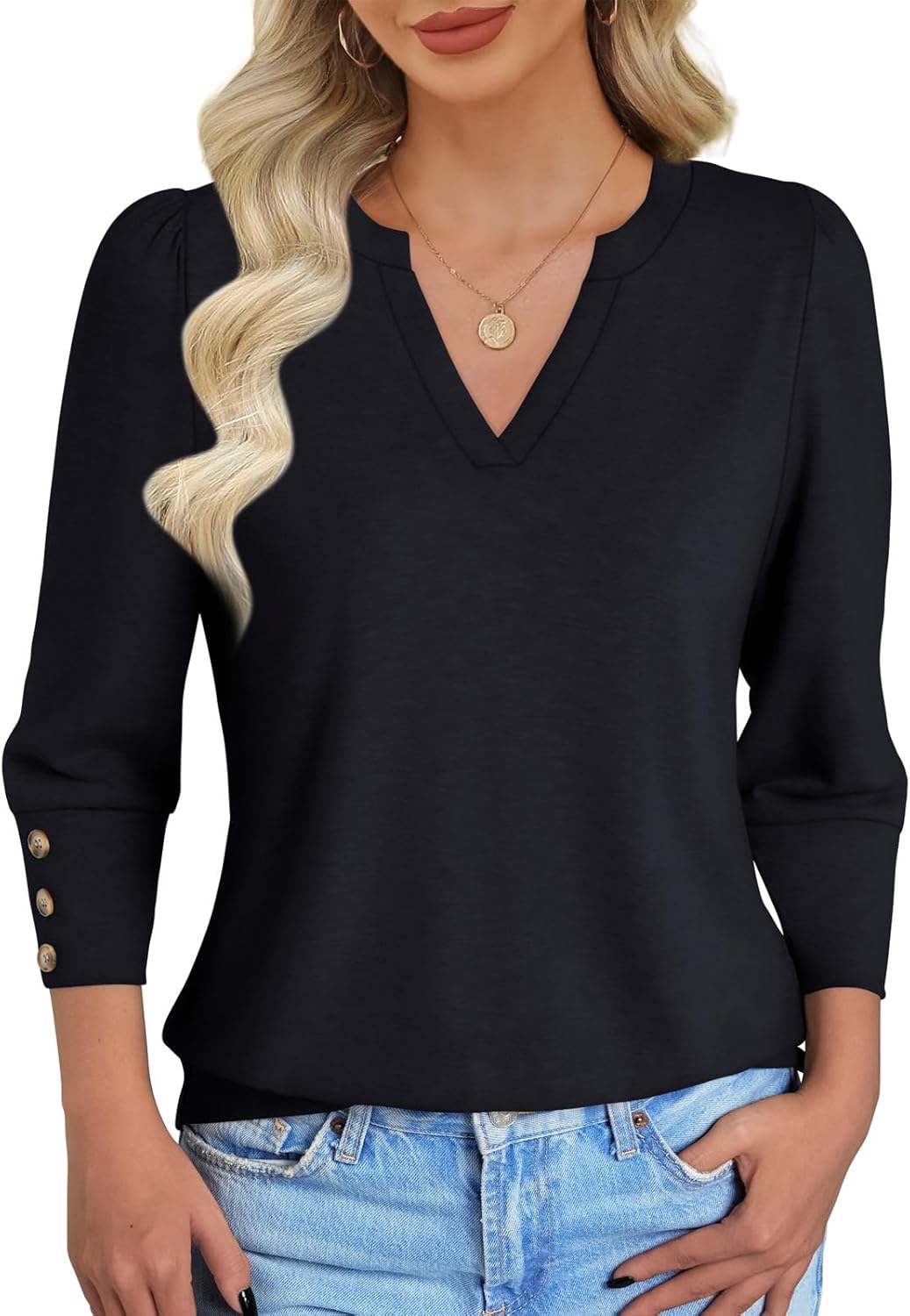 NORACORA Womens Tops 3/4 Sleeve with Buttons V Neck Blouses for Women Summer Outfits Dressy Casual T Shirts Beach Vacation - Image 4