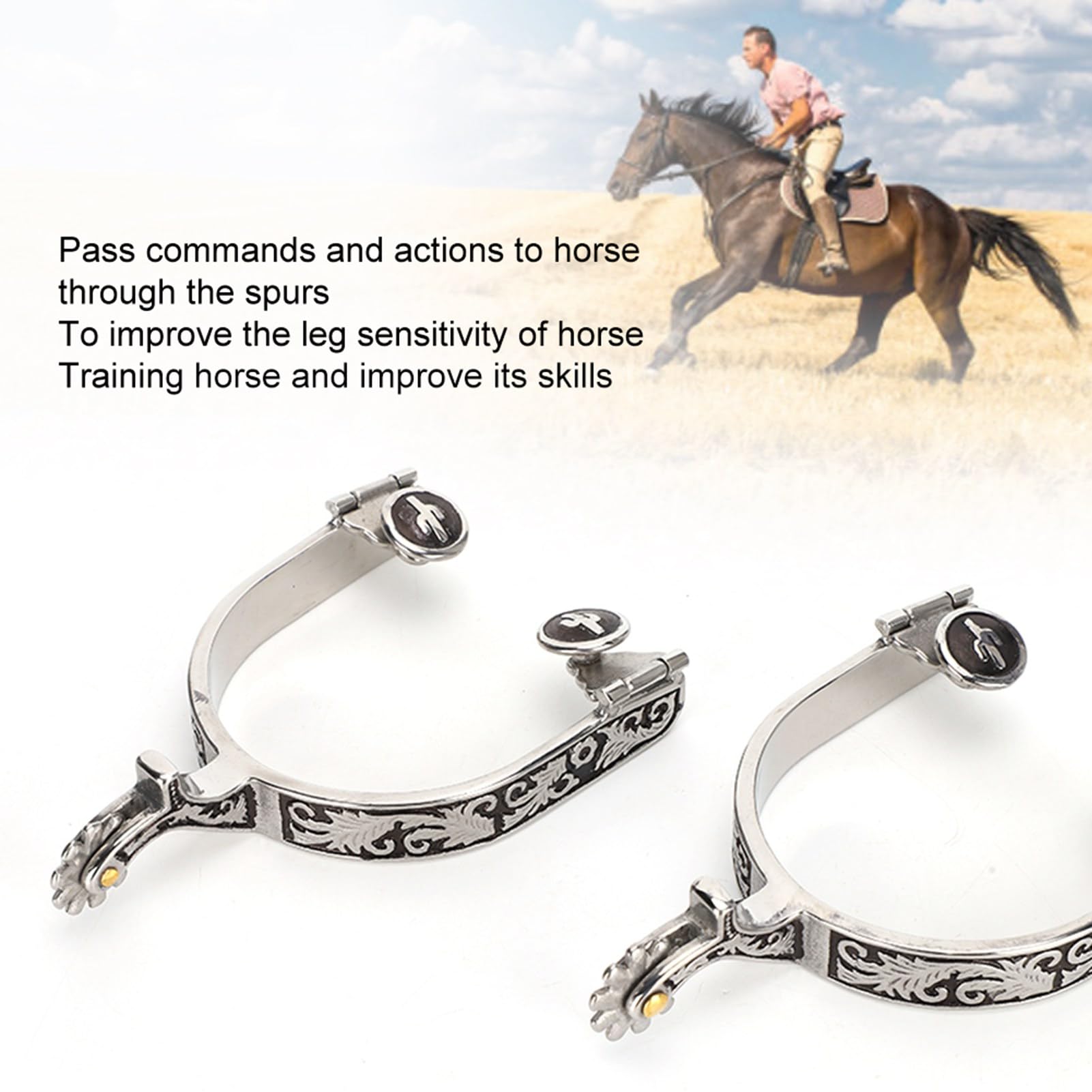 Éperons Cowboy Euro Horse Acier Inoxydable Brossé, Neufs