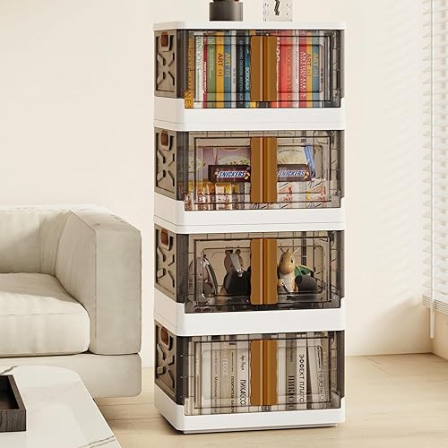 BOQORAD Contenedores de almacenamiento con tapas, contenedores de almacenamiento plegables, organizador de armario negro transparente,