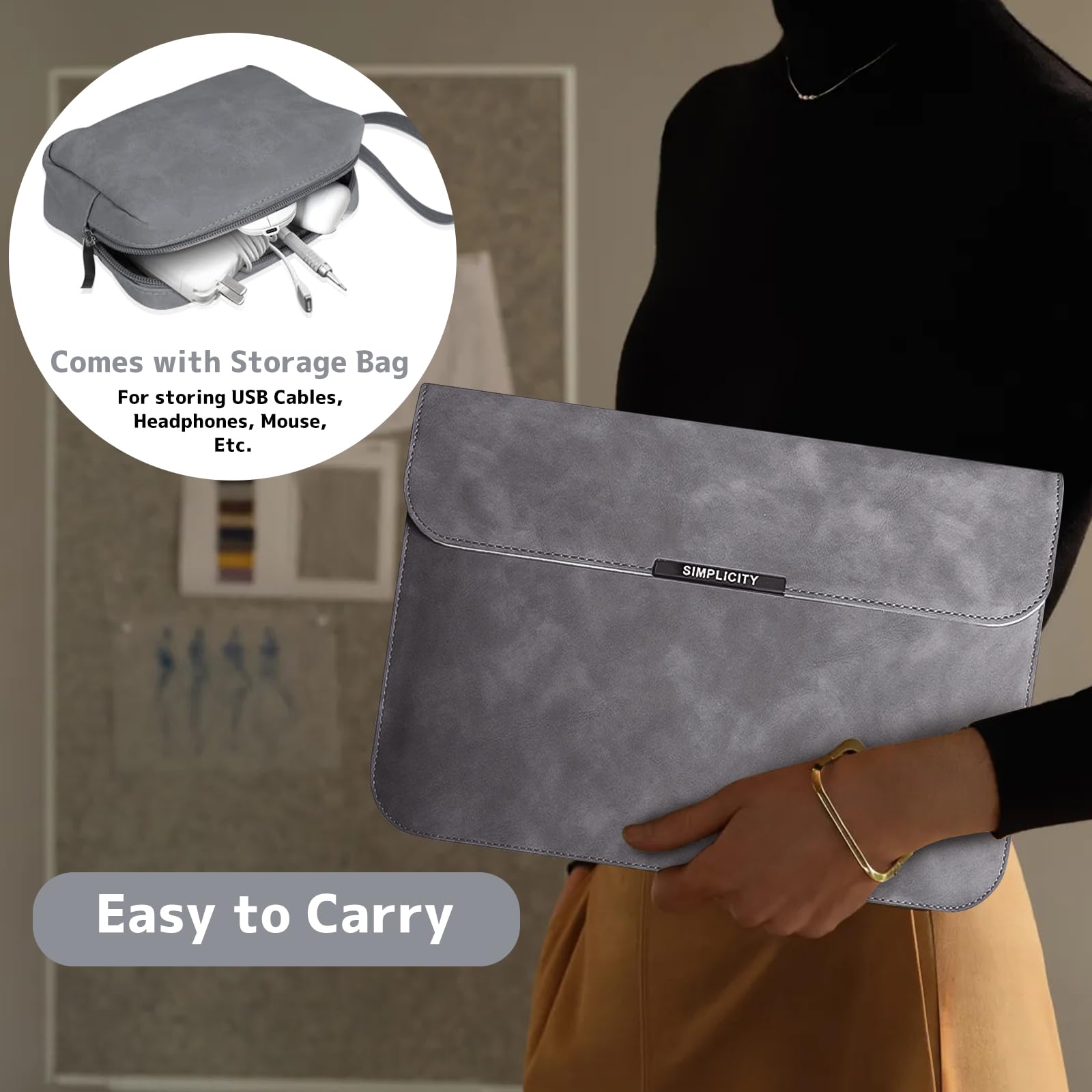 Housse pour Laptop avec Stand 13-14 Pouces PU Cuir pour MacBook Pro 13" 14" M5/M4/M3/M2/M1 Pro/Max, MacBook Air 13" 13,6" M5/M4/M3/M2/M1 - Gris