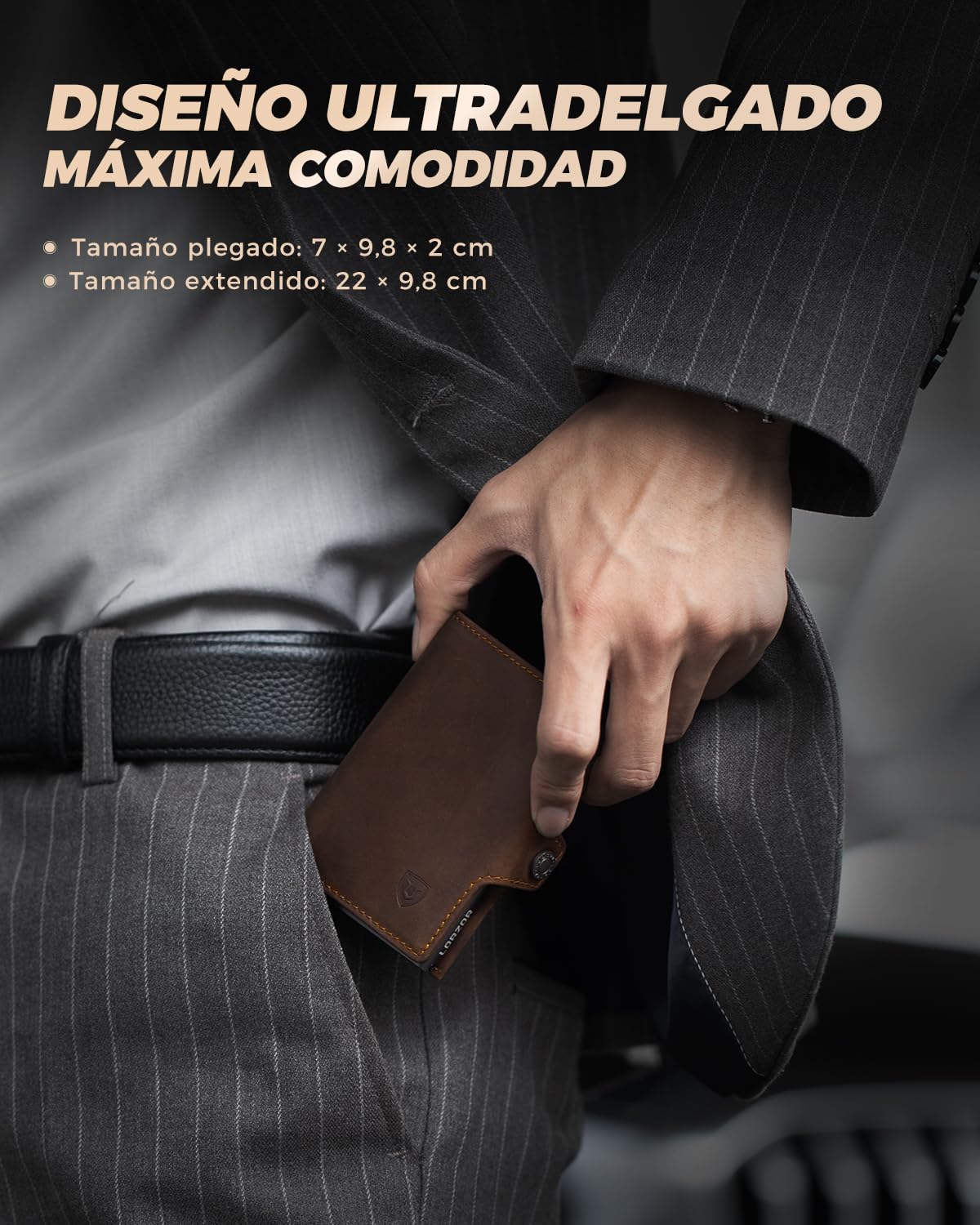 LORZOR Carteras para Hombre Pequeñas con Monedero XXL, Billetera para Hombre con Bloqueo RFID, Cartera Tarjetero Piel, Wallet Pop-up con Compartimento para Billetes, Capacidad para 10 Tarjetas