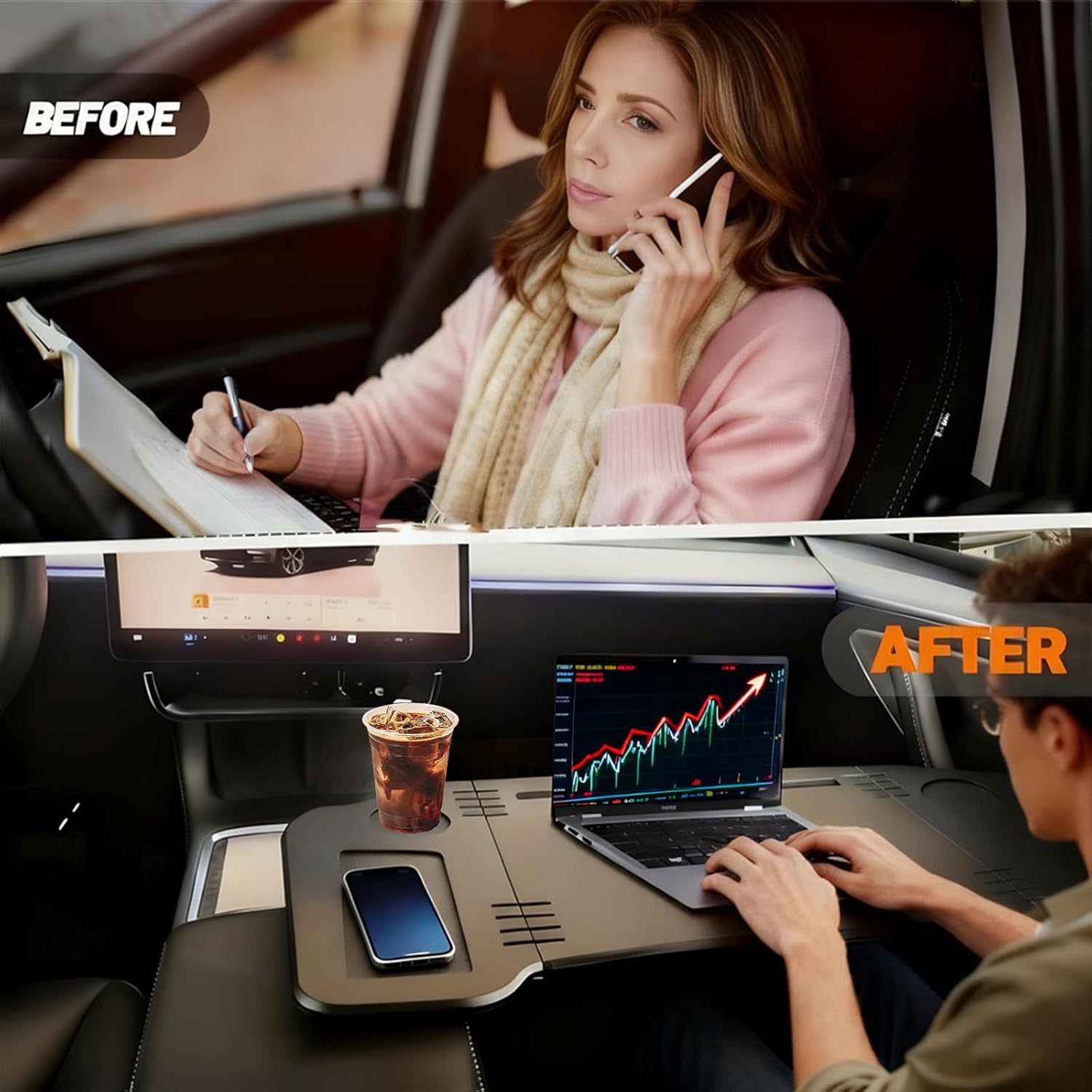 2 in 1 Car Desk Steering Wheel Tray, Foldable Car Table Holder for Laptop Eating and Traveling, Upgraded Design