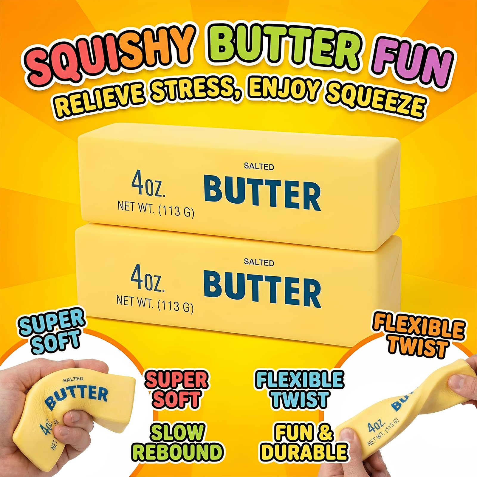 2 Stück Butter Squishy Fidget Toys, Squishy Butter Antistressball Kinder Erwachsener, Realistisches Fidget Toys für Stressabbau Erwachsener, Anti Stress Spielzeug, Das Geschenk für Ängste Stressabbau - 5