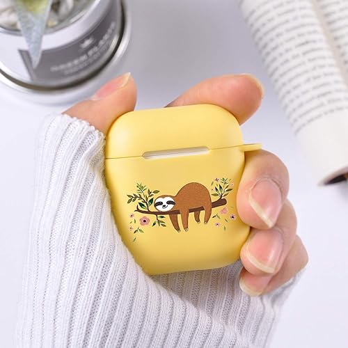 Miniatura 5 de Funda amarilla para AirPod 1 y 2 con llavero de mosquetón de anillo, bonita funda de cereza inalámbrica para auriculares inalámbricos, funda
