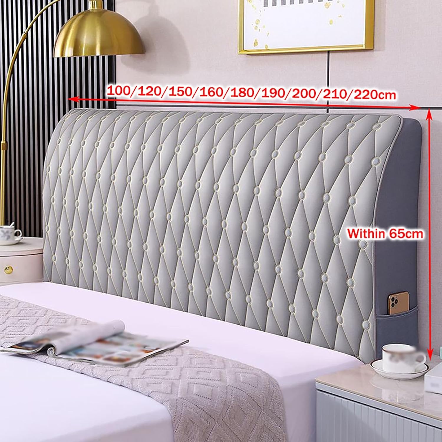 Soft Faux Leather Upholstered Full Double Queen King Size Headboard Cover,Thick Solid Color Quilted Headboard Cover,Stretch Bed Headboard Slipcover,for Bedroom Decor(Beige,59.1in)